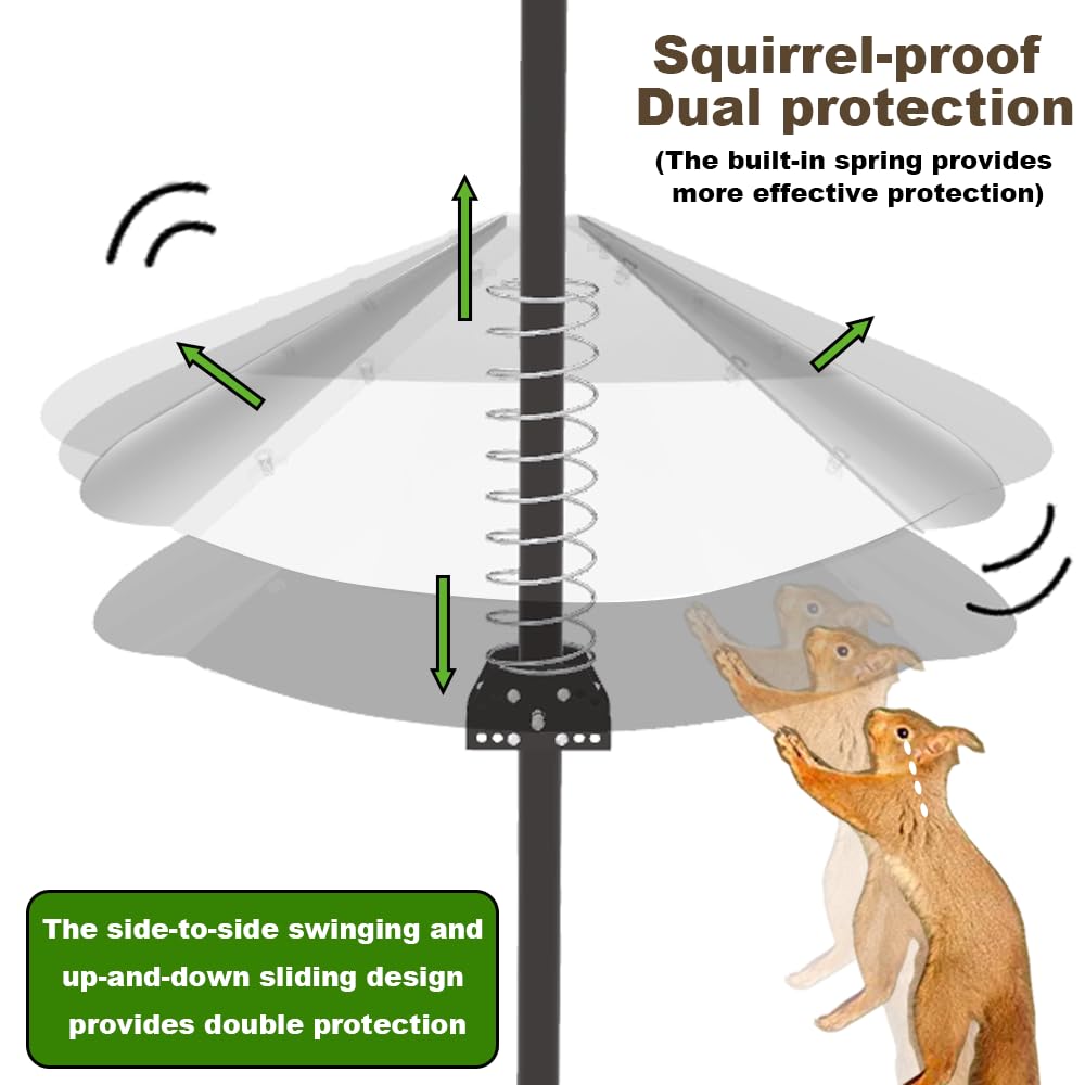 PirateAnt 20-inch Metal Squirrel Baffle installed on a bird feeder pole