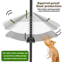PirateAnt 20-inch Metal Squirrel Baffle installed on a bird feeder pole