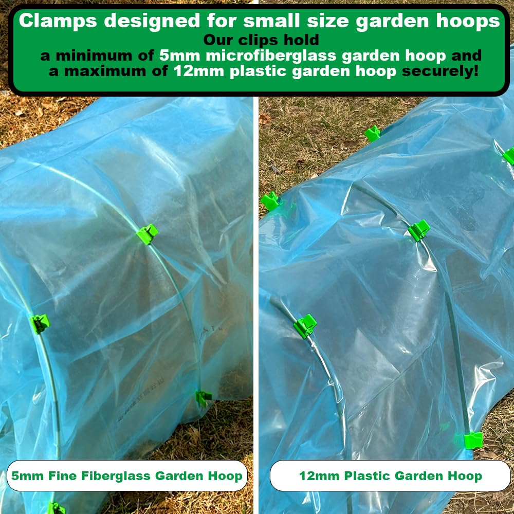 PirateAnt Greenhouse Clamp holding garden netting on curved hoop