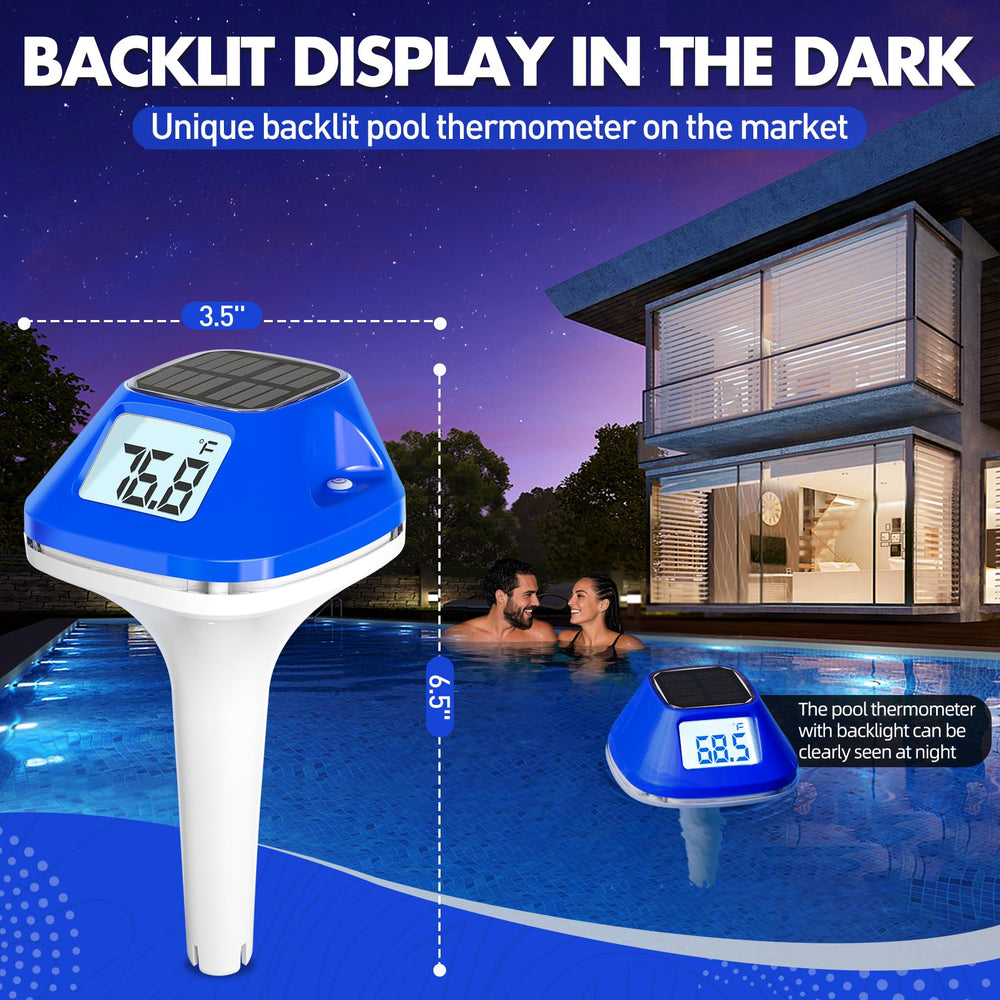 Pircaath Solar Pool Thermometer in pool water showing temperature