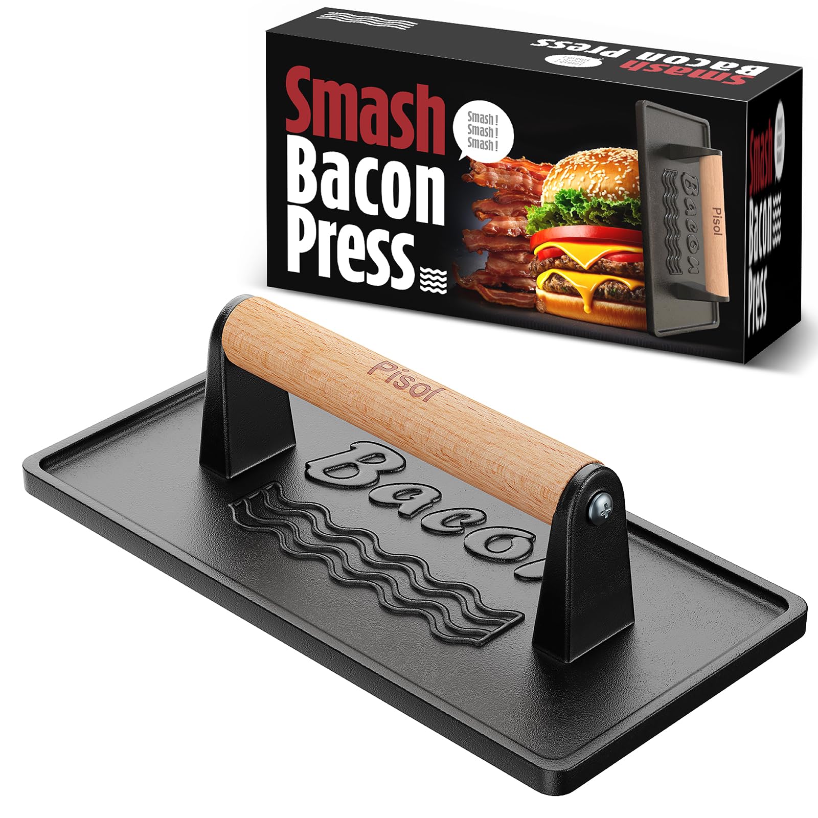 Pisol Cast Iron Smash Burger Press front view