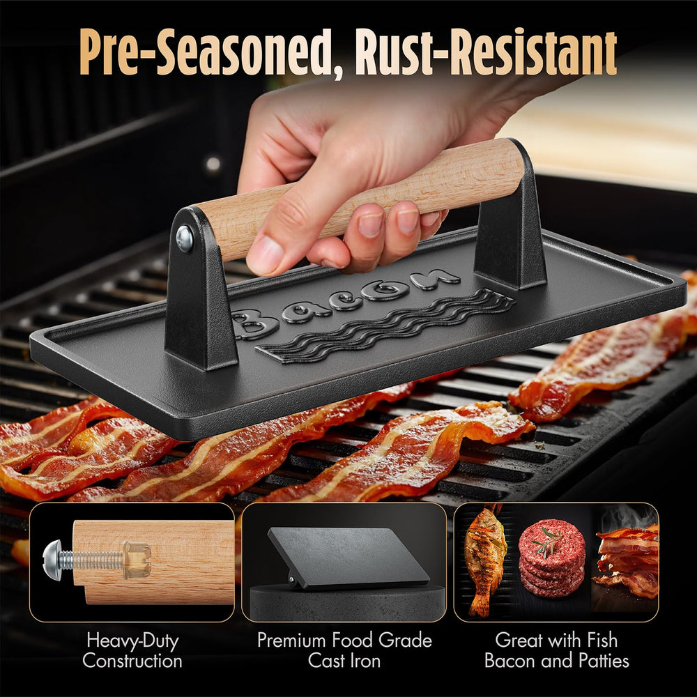 Pisol Cast Iron Smash Burger Press in use on grill