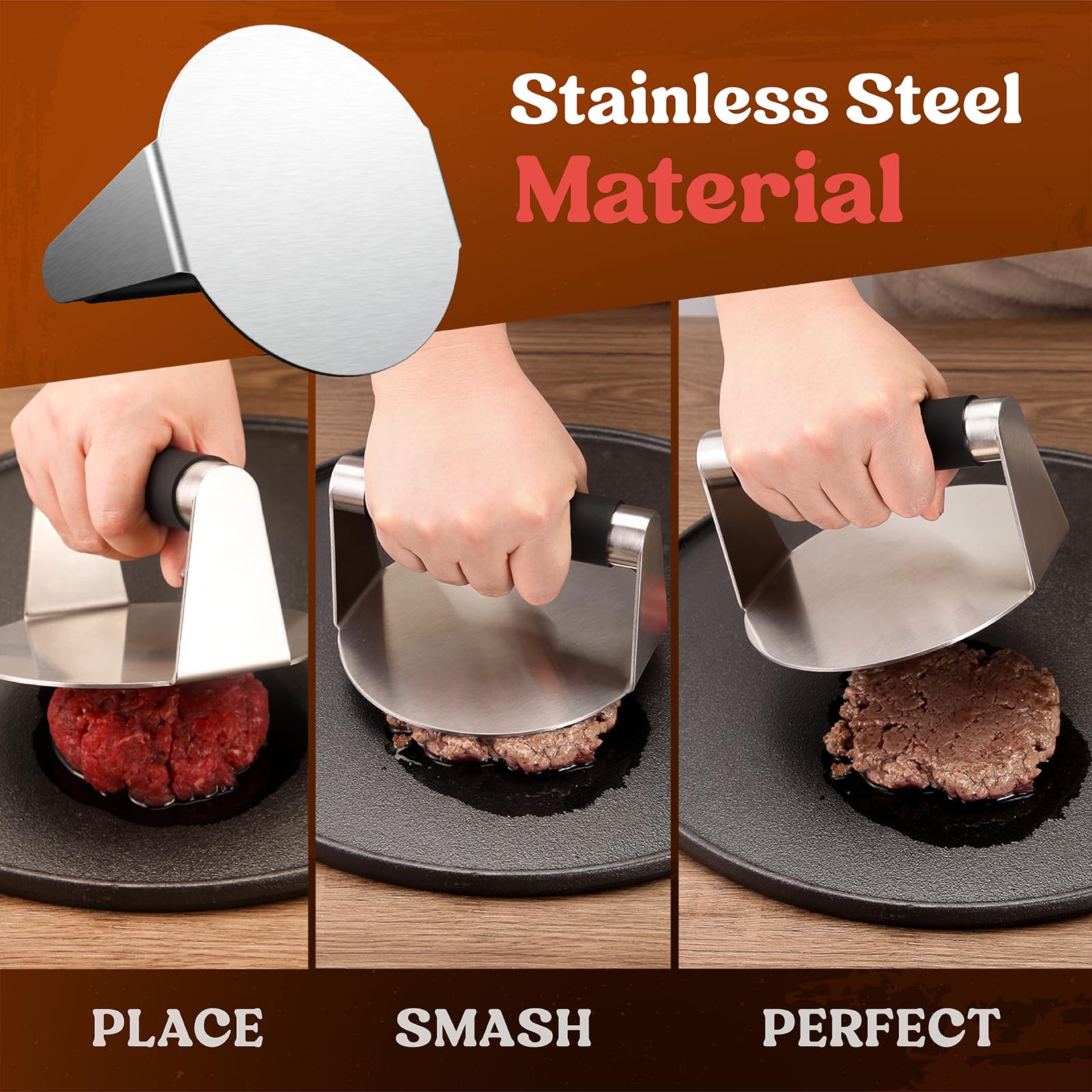 Pisol Smash Burger Press close-up of silicone handle