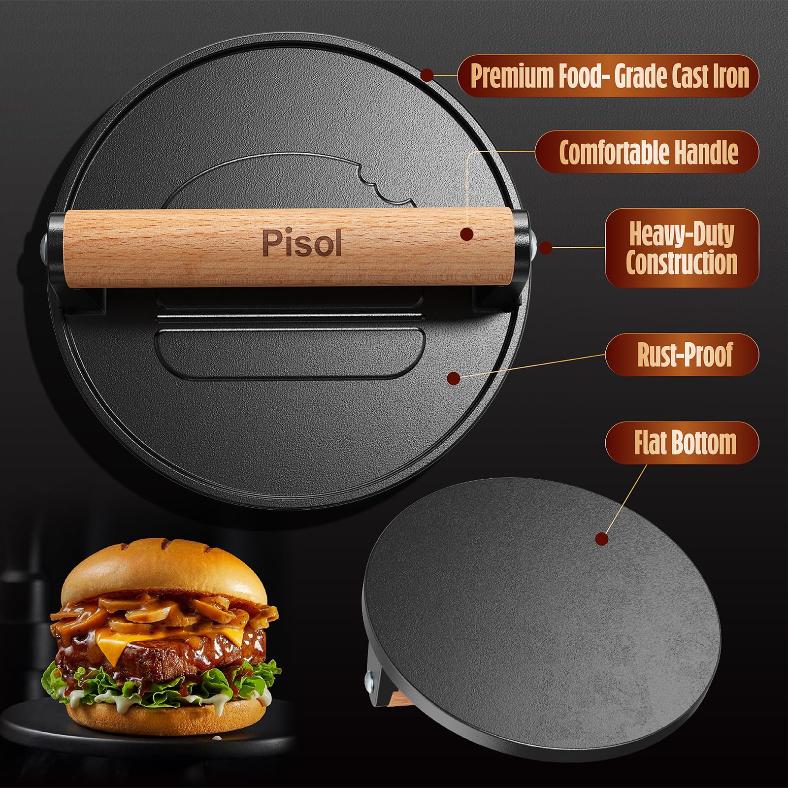 Pisol Smash Burger Press packaging and product details