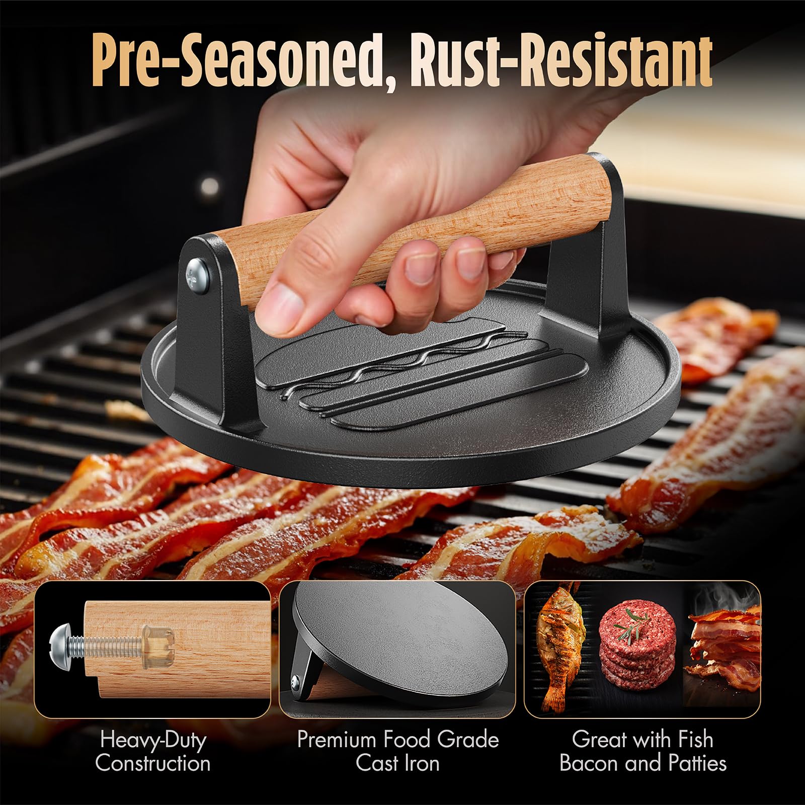 Pisol Smash Burger Press side view showing flat bottom