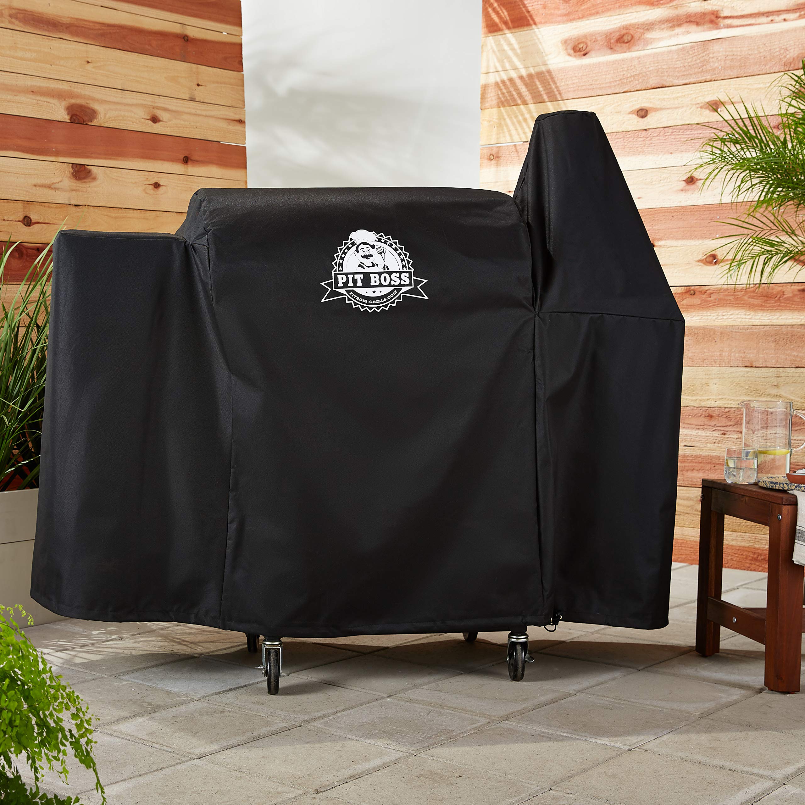 PIT BOSS Deluxe Grill Cover in a weather environment, showcasing its weather resistance