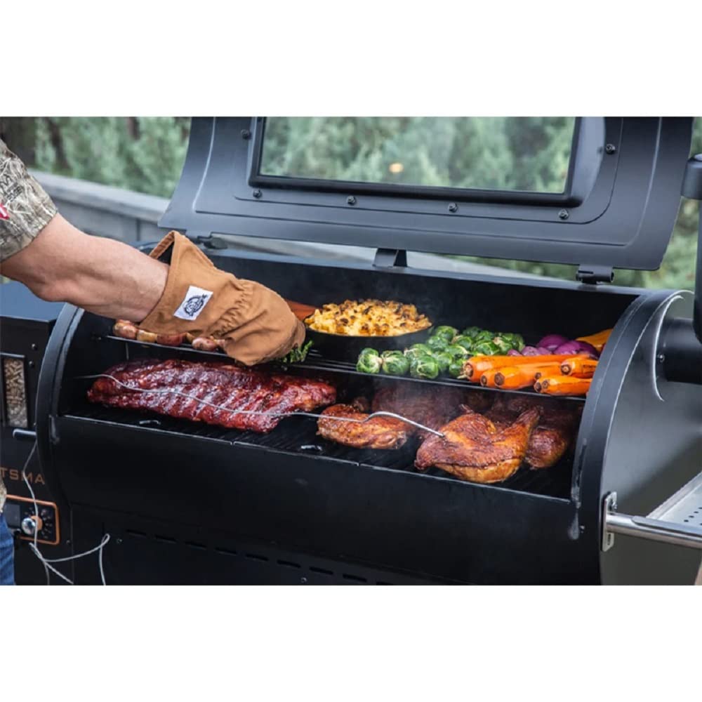 PIT BOSS Heavy Duty BBQ Grilling Gloves, canvas and leather material close-up
