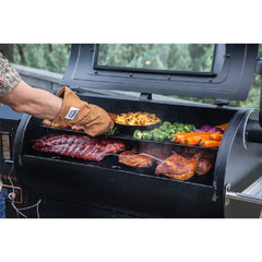 PIT BOSS Heavy Duty BBQ Grilling Gloves, canvas and leather material close-up