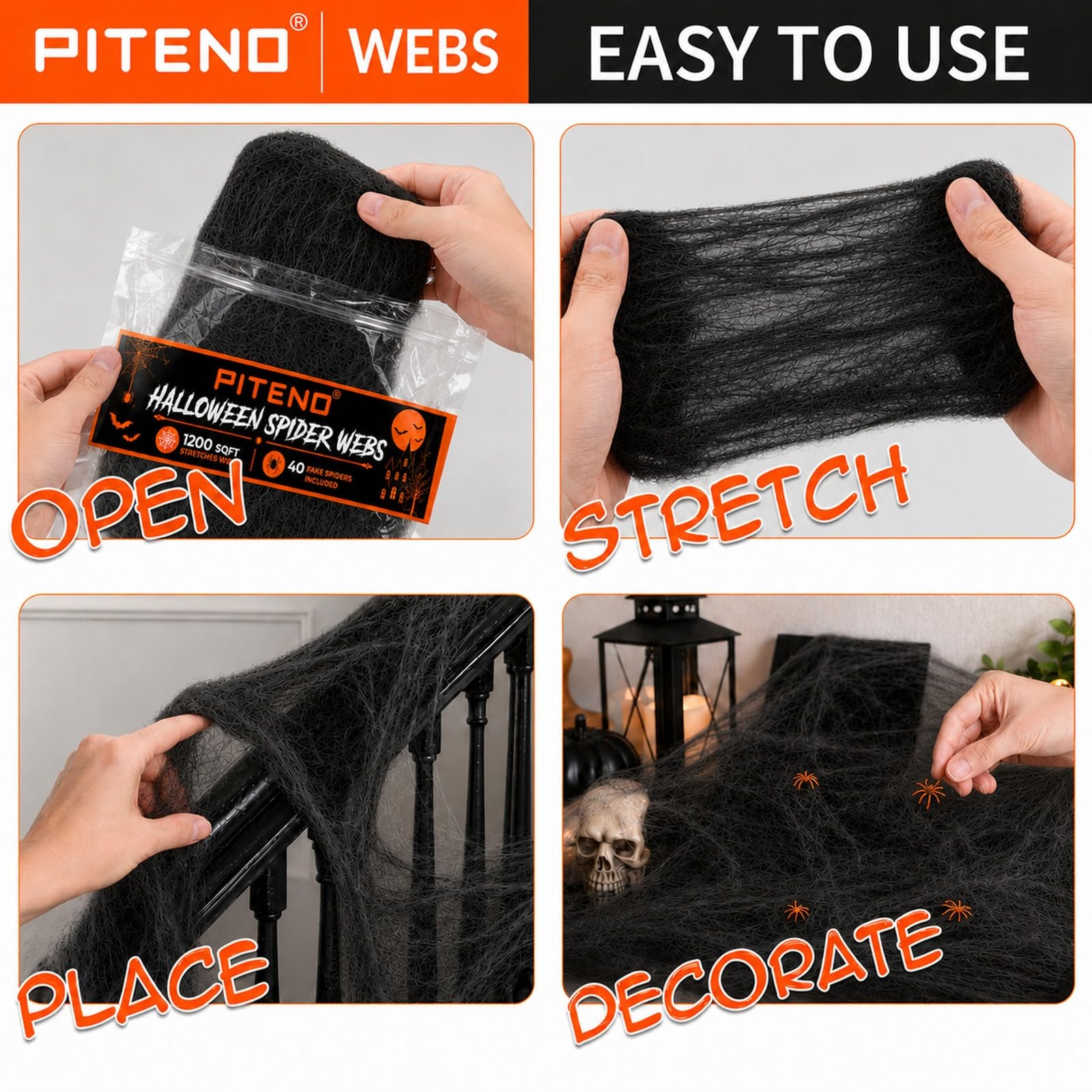 Piteno Spider Webs setup in a haunted house display