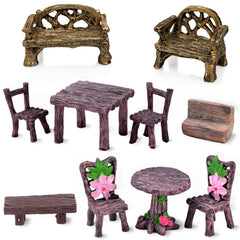 PIVNASY Miniature Table and Chairs Set, Brown Resin, front view