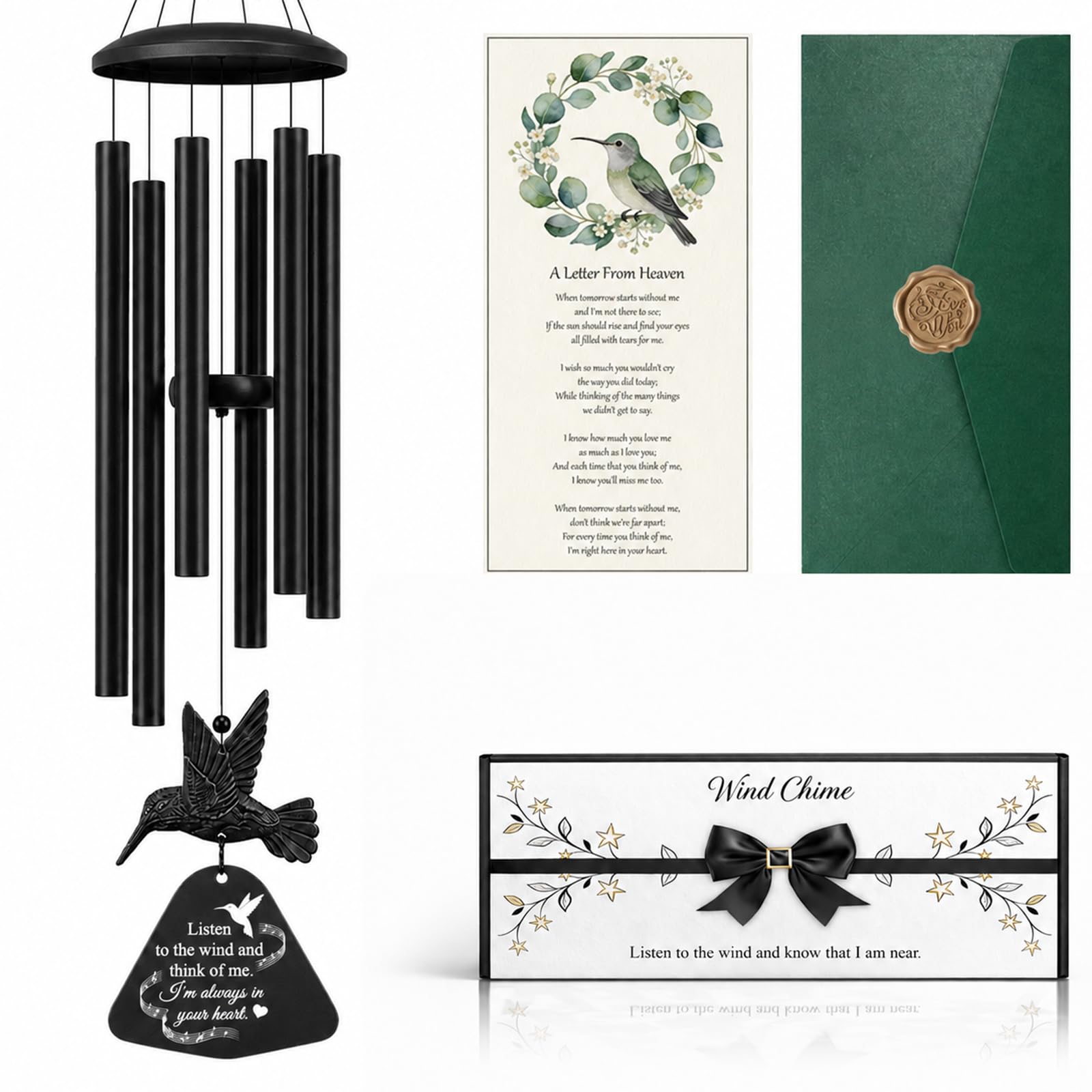PIXPRI 36-inch Memorial Wind Chime black model front view