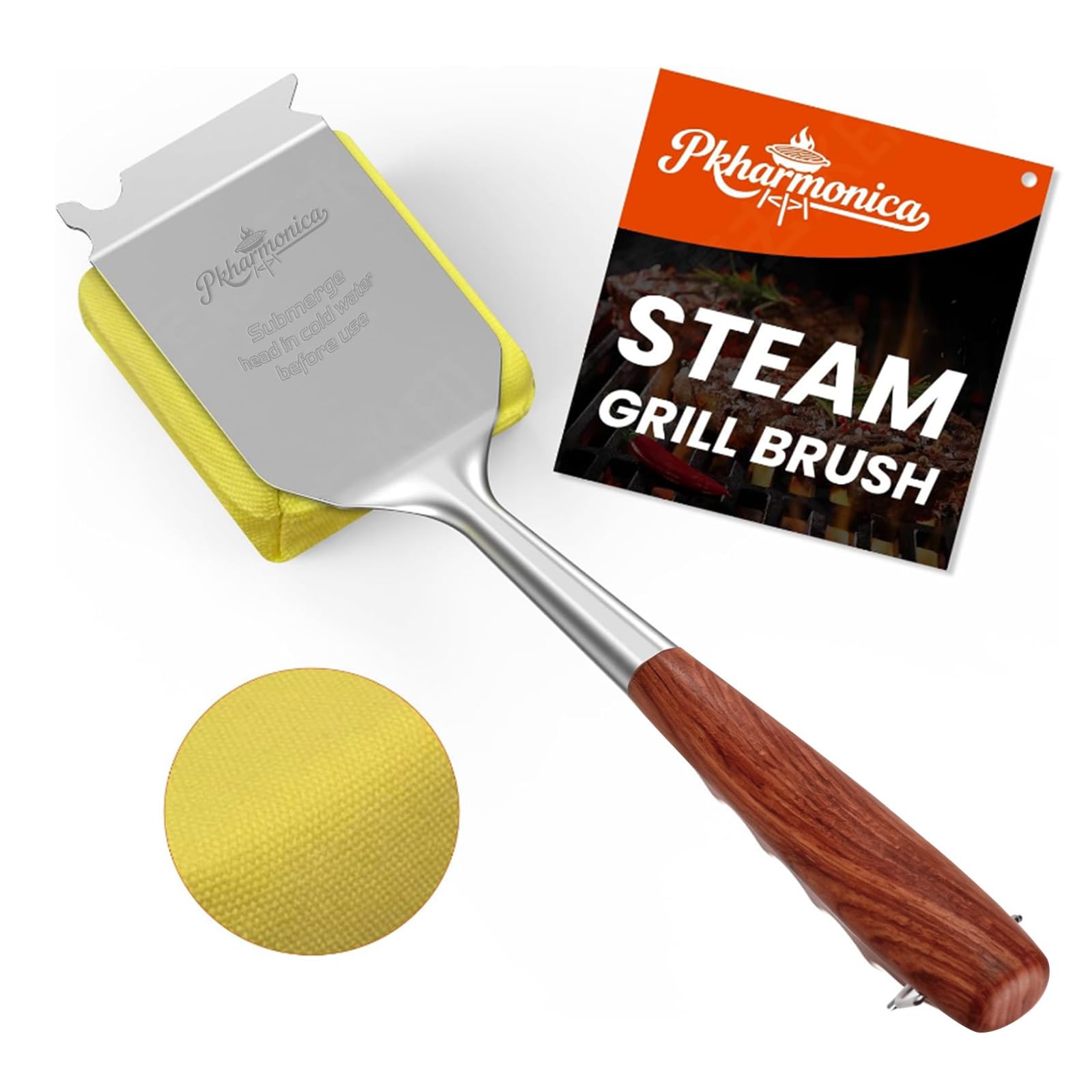 Pkharmonica bristle free grill brush with scraper front view
