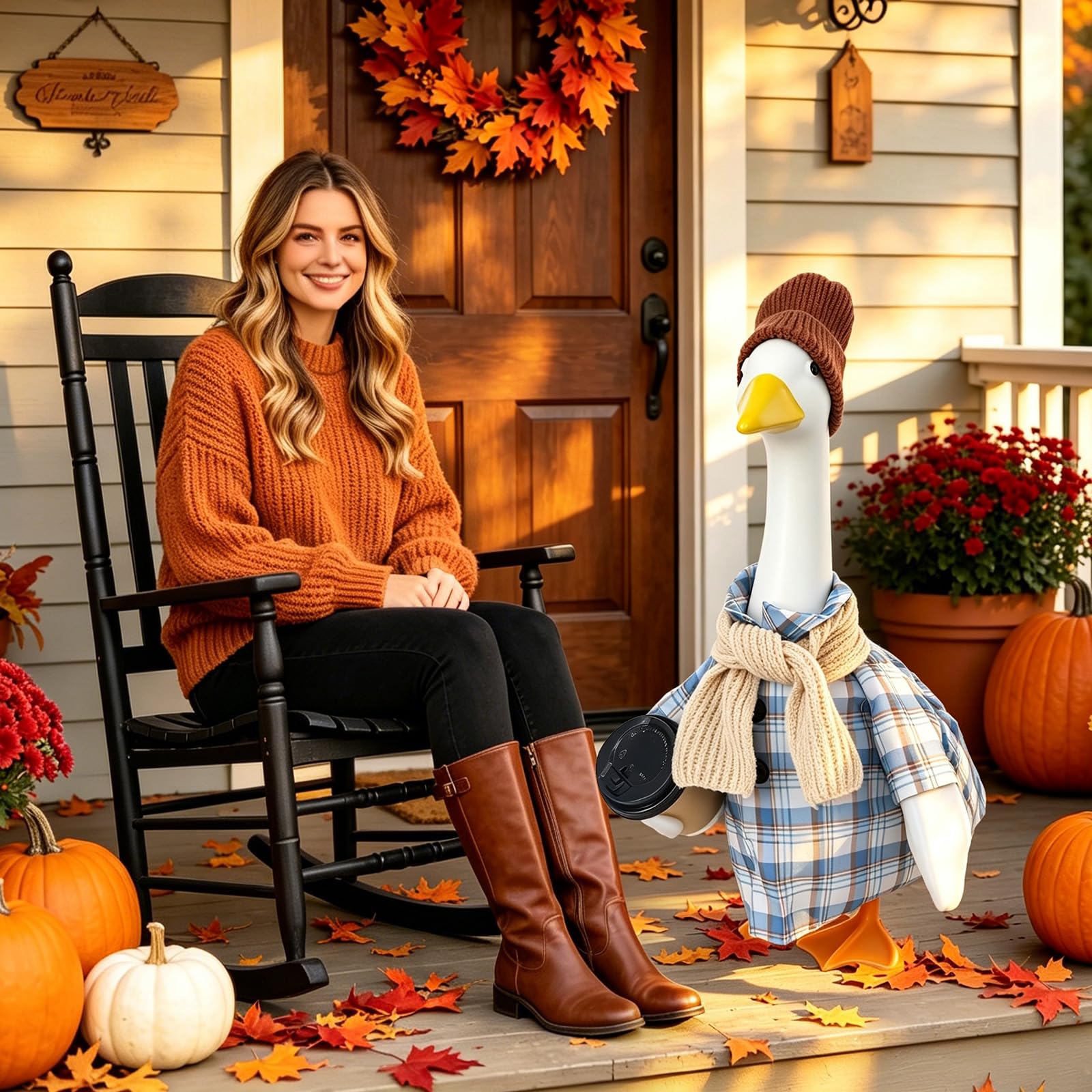 Plaid design of FYSUIMU goose costume set for fall decor