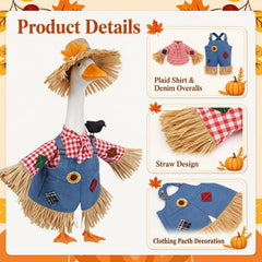 Plaid shirt and denim overalls included in the scarecrow costume