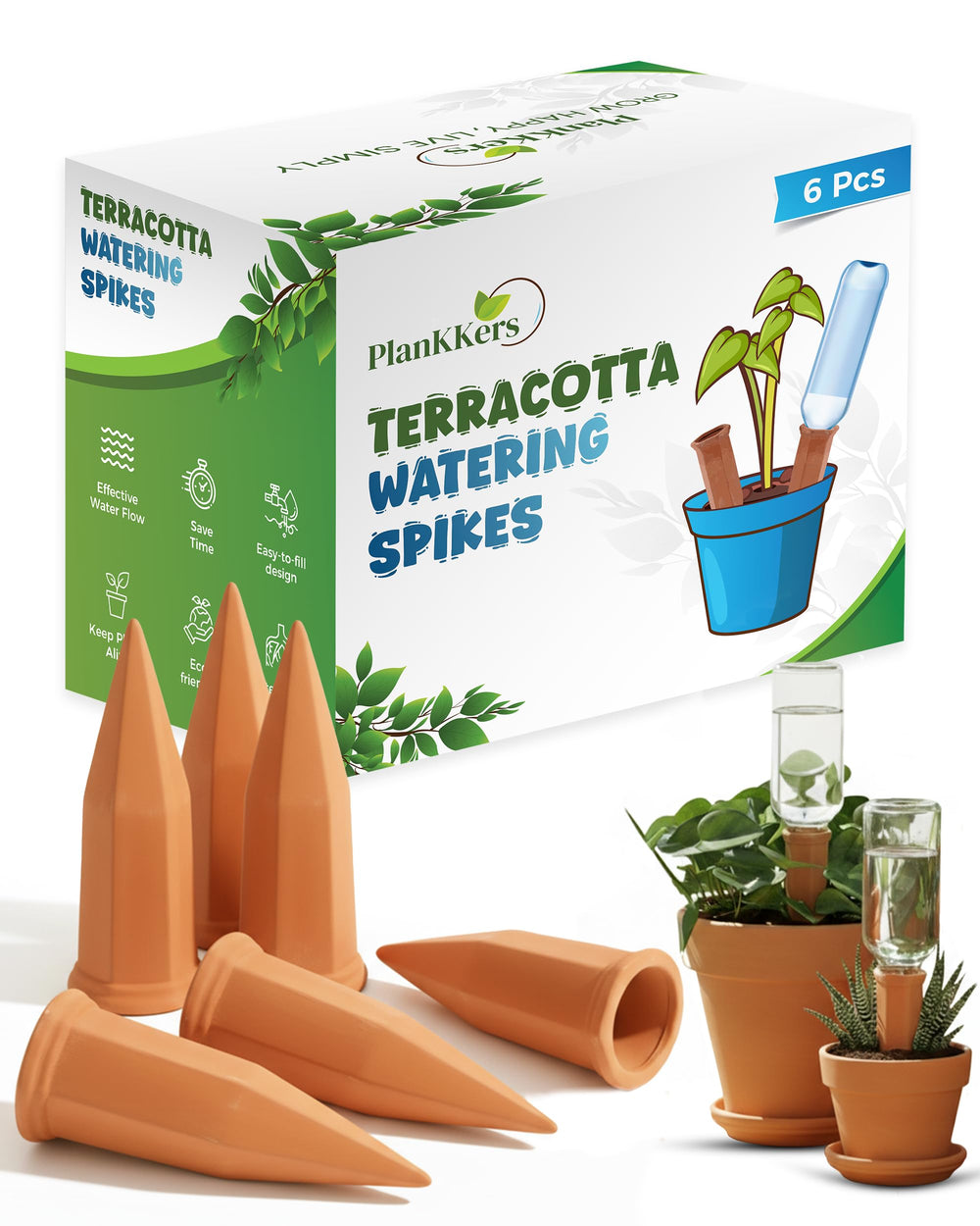 PlanKKers self watering spikes terracotta design front view