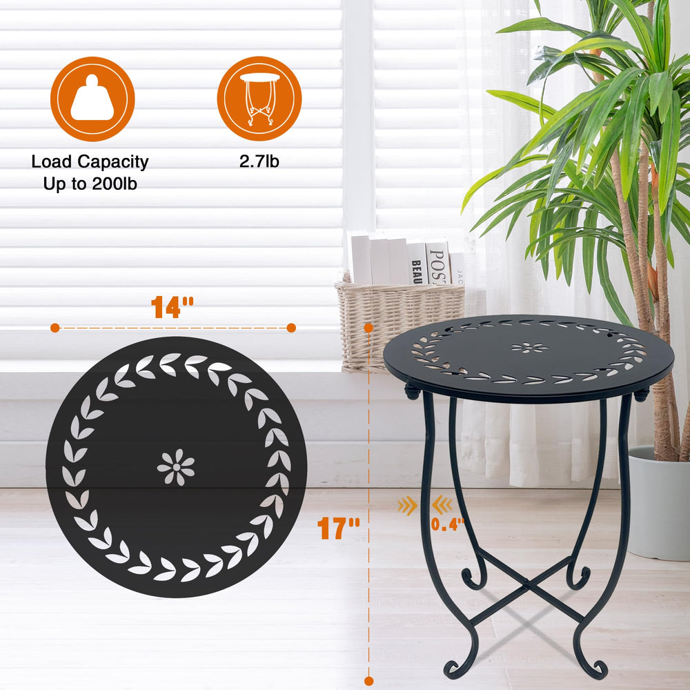 Plant Castle Round Side Table Set of 2, black metal, in indoor setting