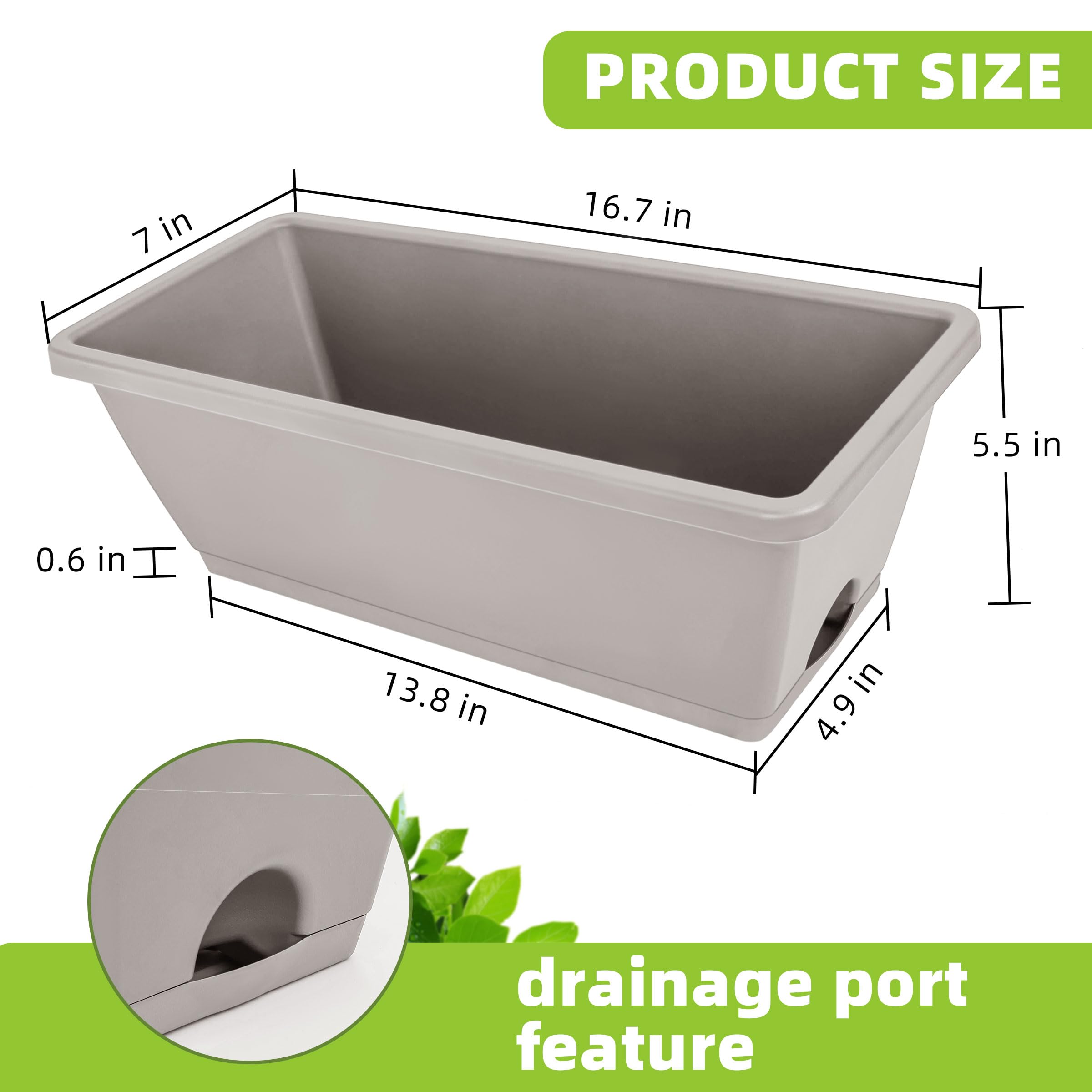 Planter dimensions L16.6 x W7 x H5.9 inches