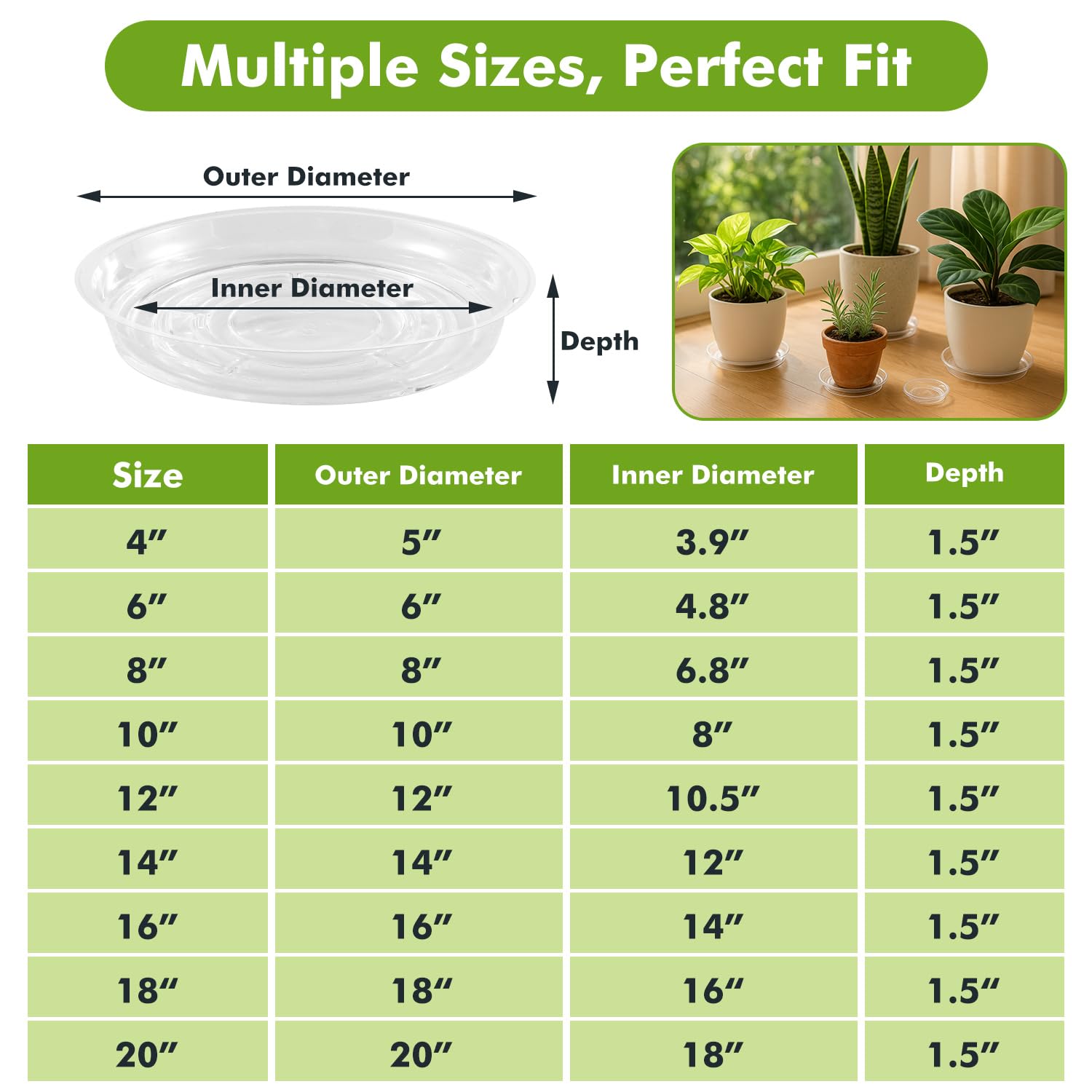 Planterhoma 4 inch clear plant saucer stacked