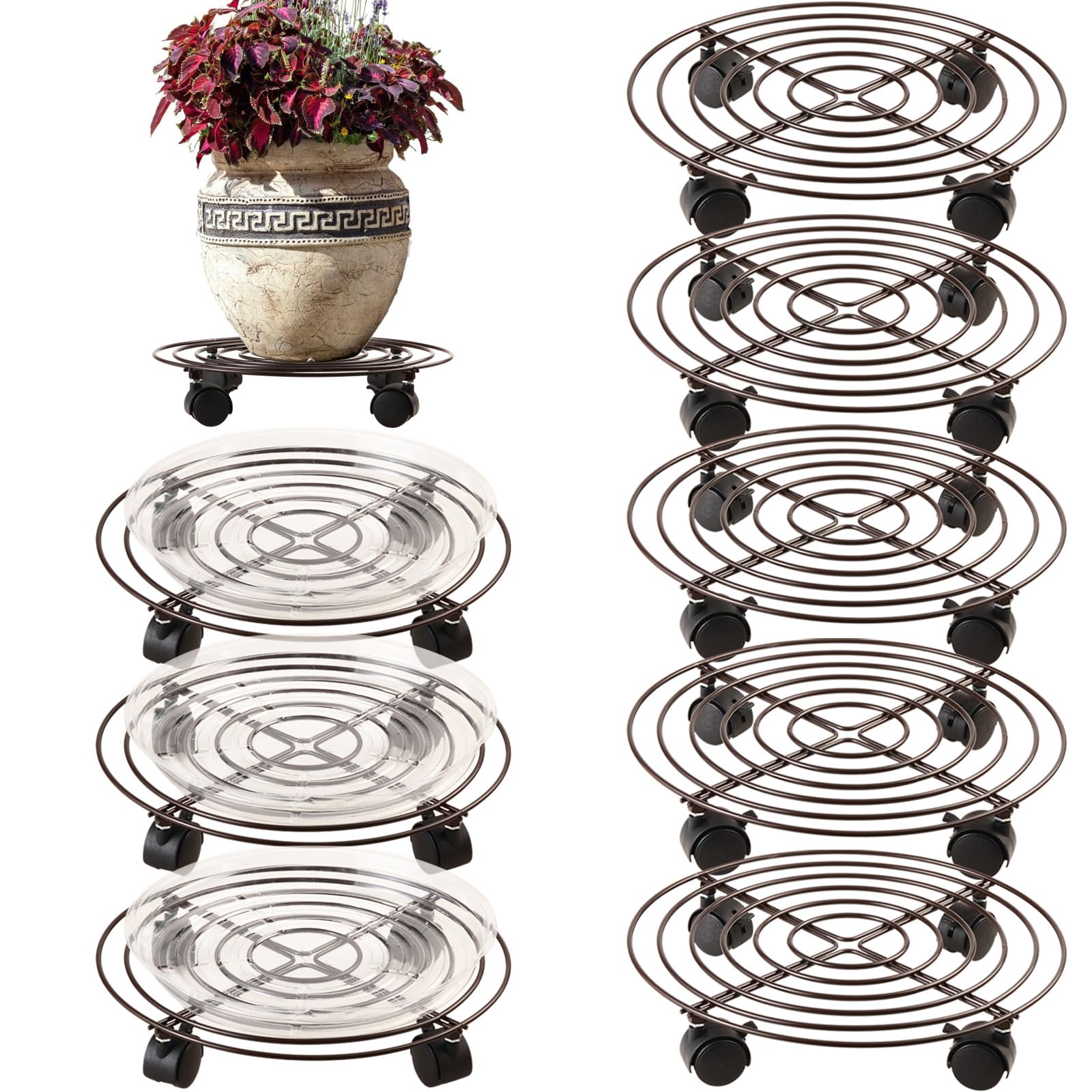 Planterhoma 8 Pack Metal Plant Caddy 13.8 inch front view