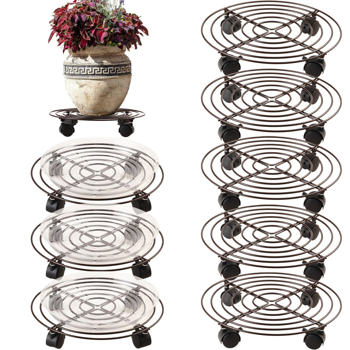 Planterhoma 8 Pack Metal Plant Caddy 13.8 inch front view