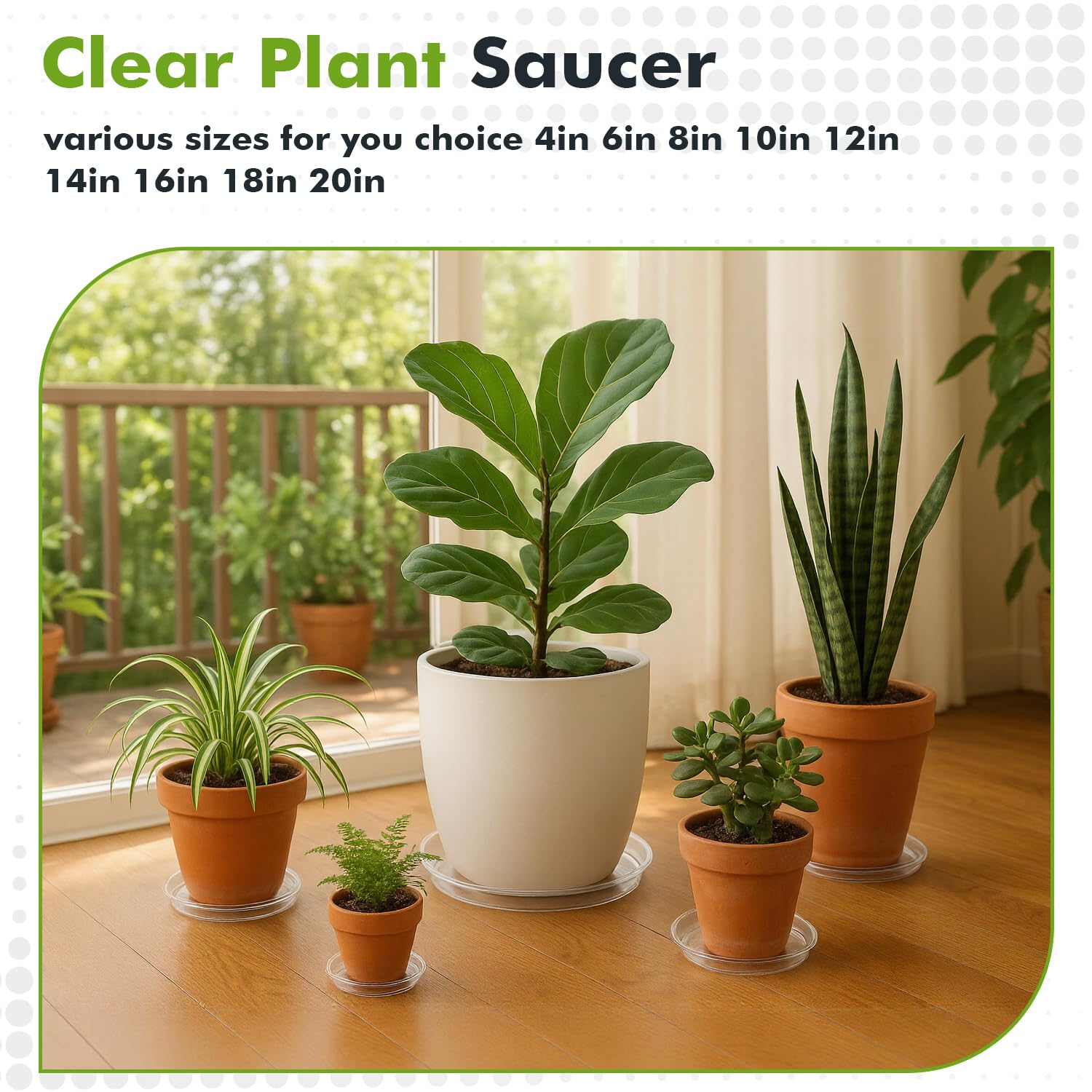 Planterhoma clear plant saucers displayed outdoors