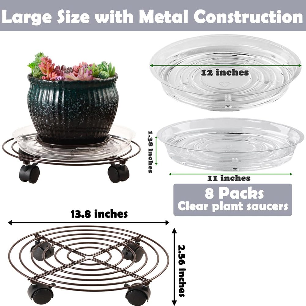 Planterhoma Metal Plant Caddy with wheels in brown
