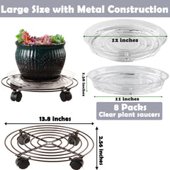 Planterhoma Metal Plant Caddy with wheels in brown