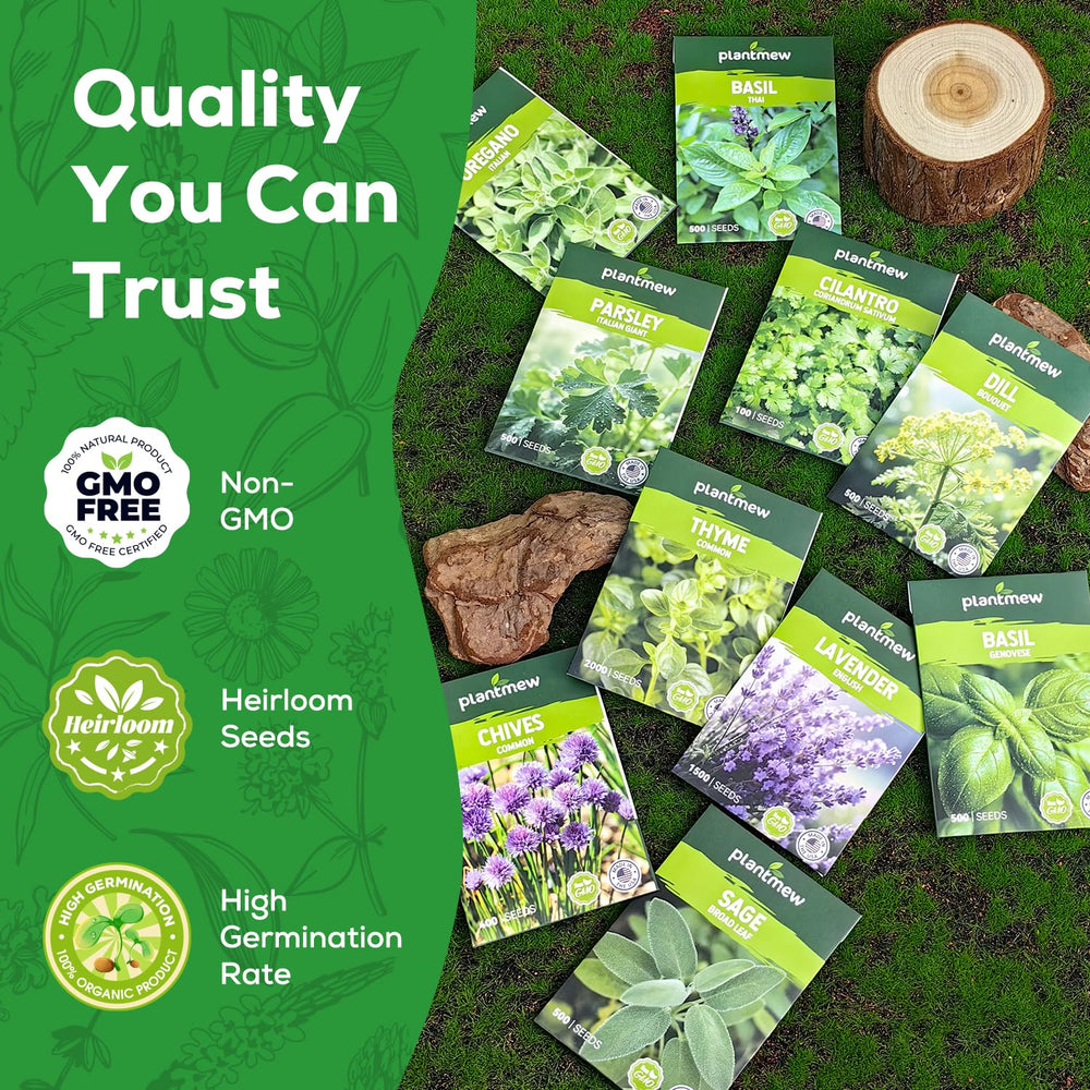 PLANTMEW seeds variety pack showing all 10 herb varieties