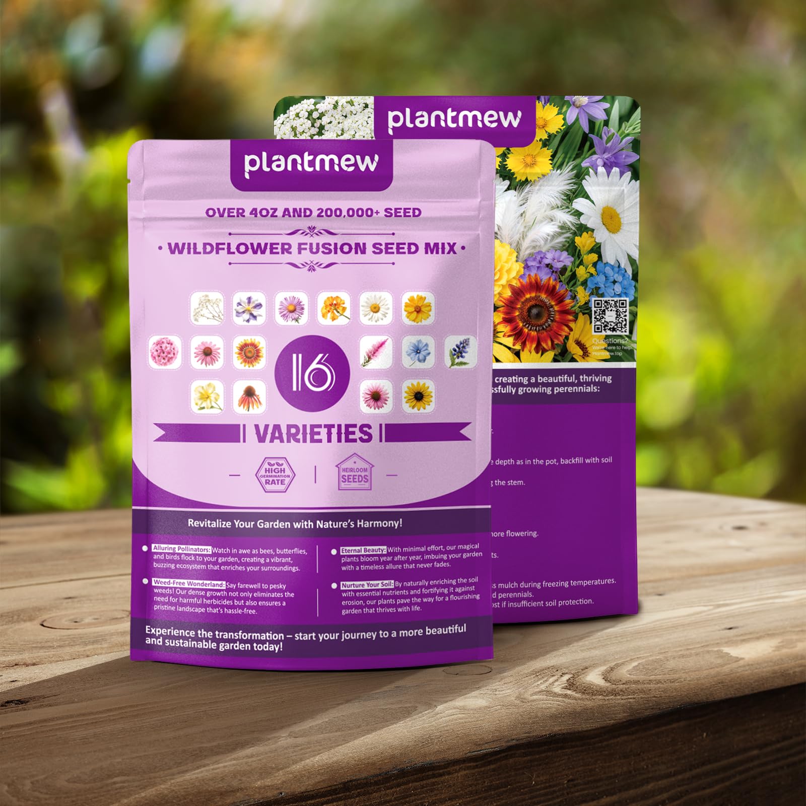 PLANTMEW wildflower seeds growing in a vibrant garden setting