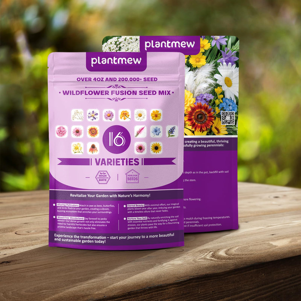 PLANTMEW wildflower seeds growing in a vibrant garden setting