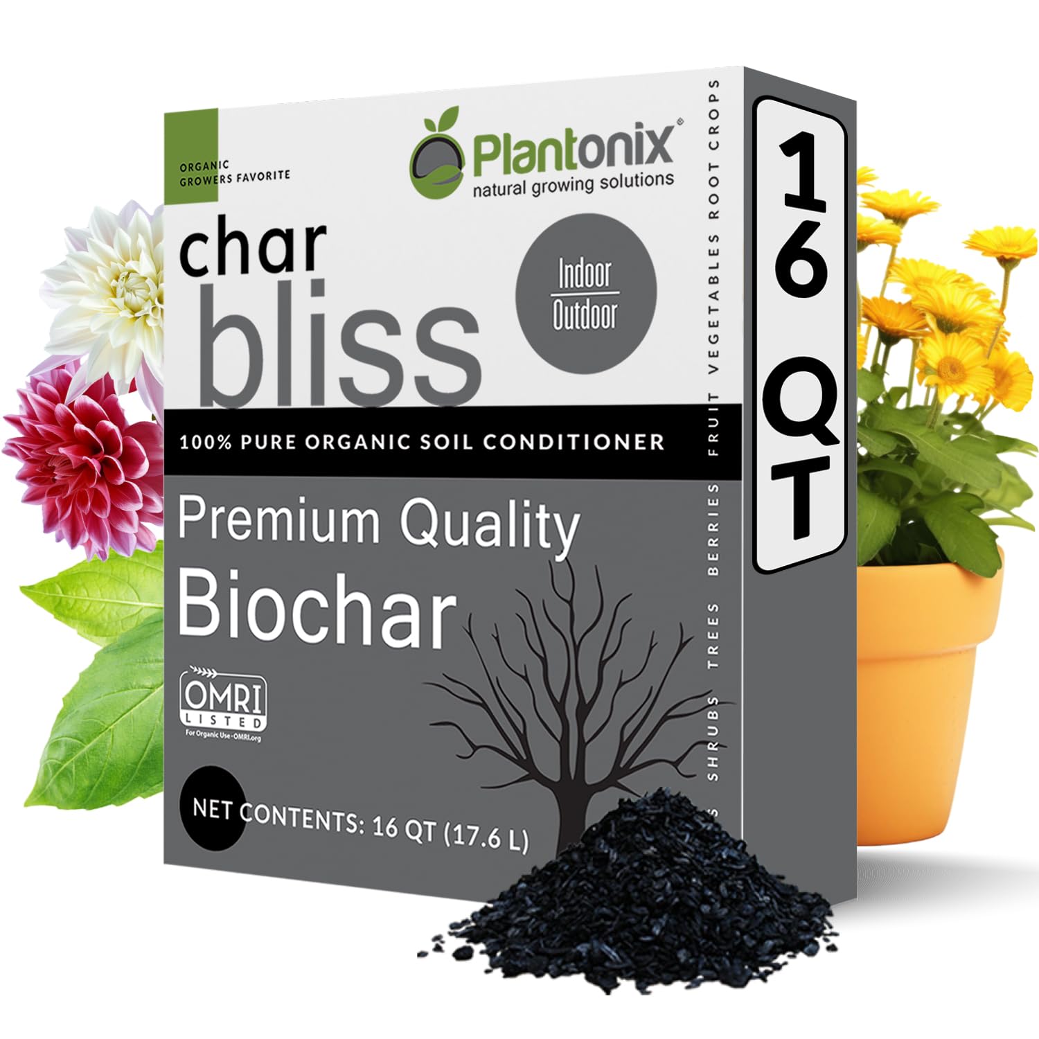 Plantonix Char Bliss 16 Qts organic biochar soil amendment front view