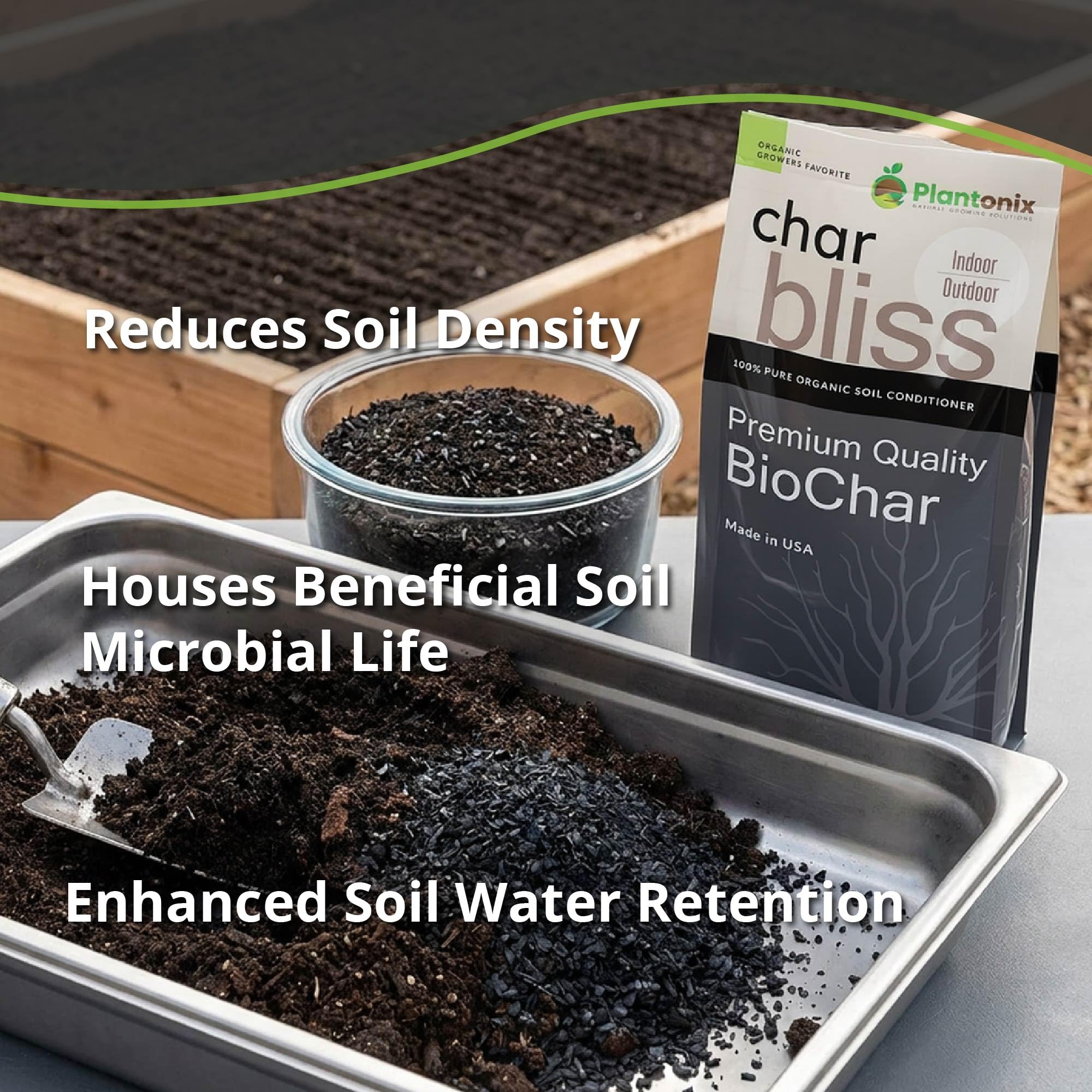 plantonix Char Bliss biochar soil amendment details on packaging