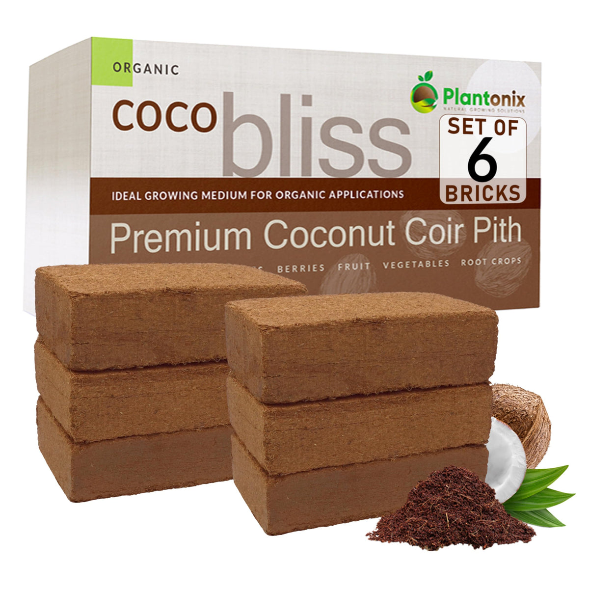 Plantonix Coco Coir 650gm Bricks pack front view