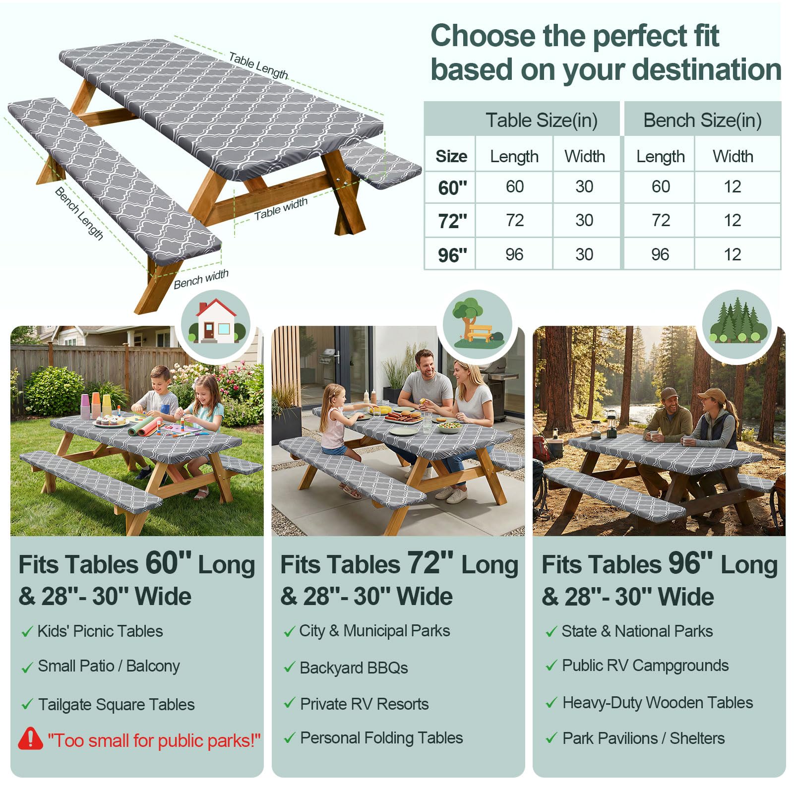 Play Tailor Picnic Table Cover on a camping table, outdoor scene
