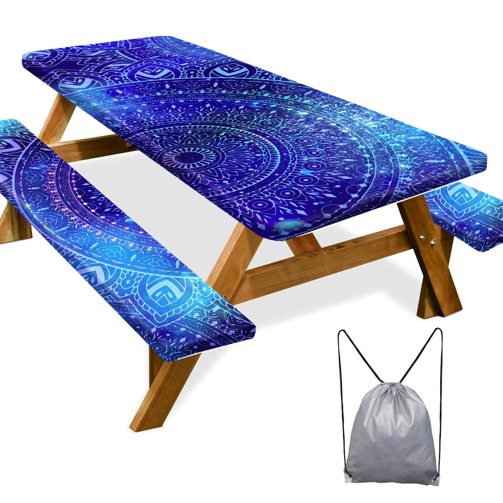 Play Tailor Picnic Table Cover Set, Blue Purple, front view