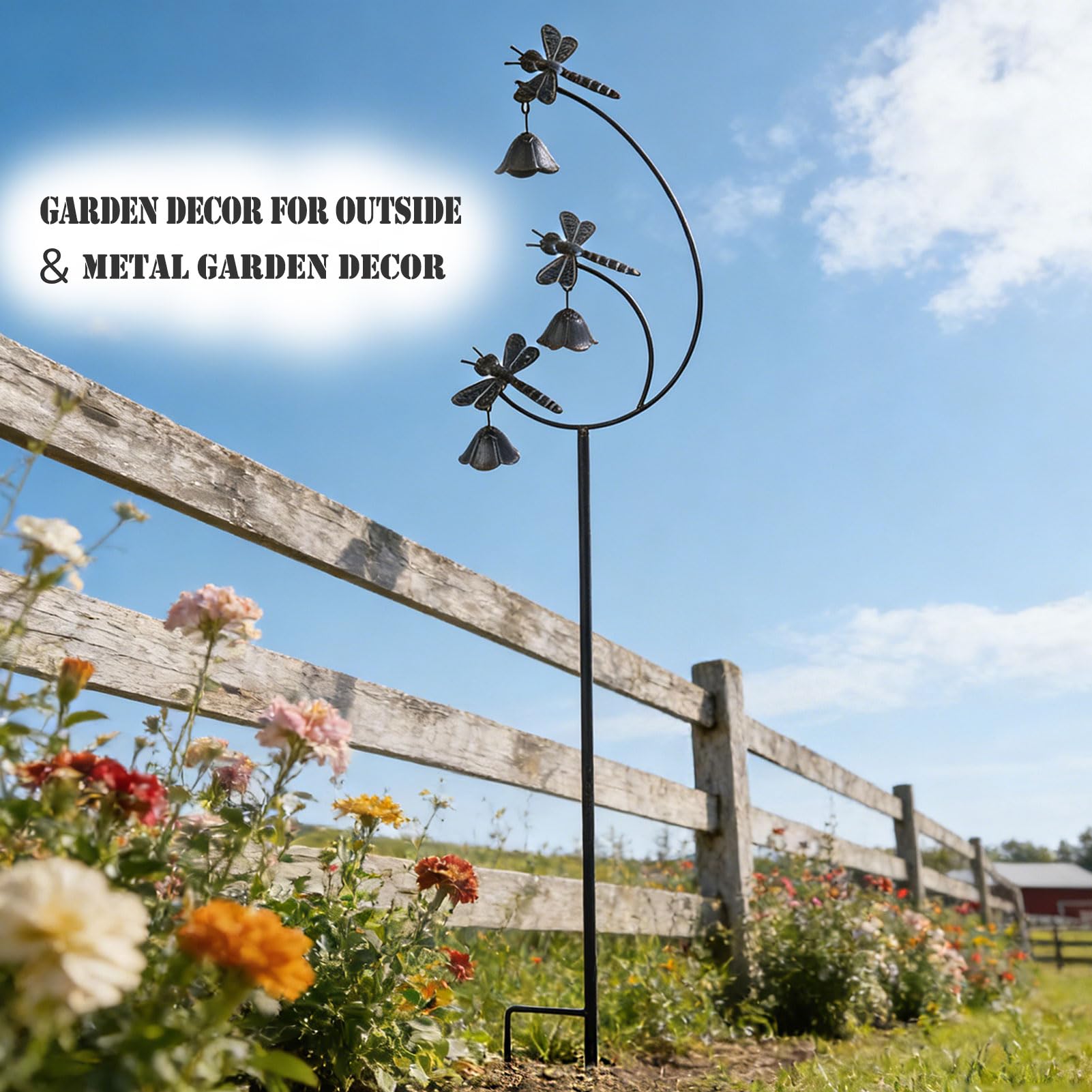Pleasant sound of wind chimes from MNRYLKB dragonfly garden stake
