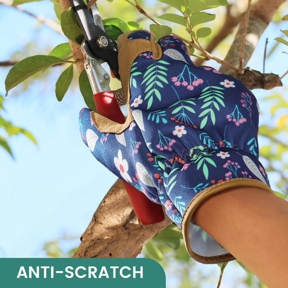 Pleneal Gardening Gloves on a garden tool background