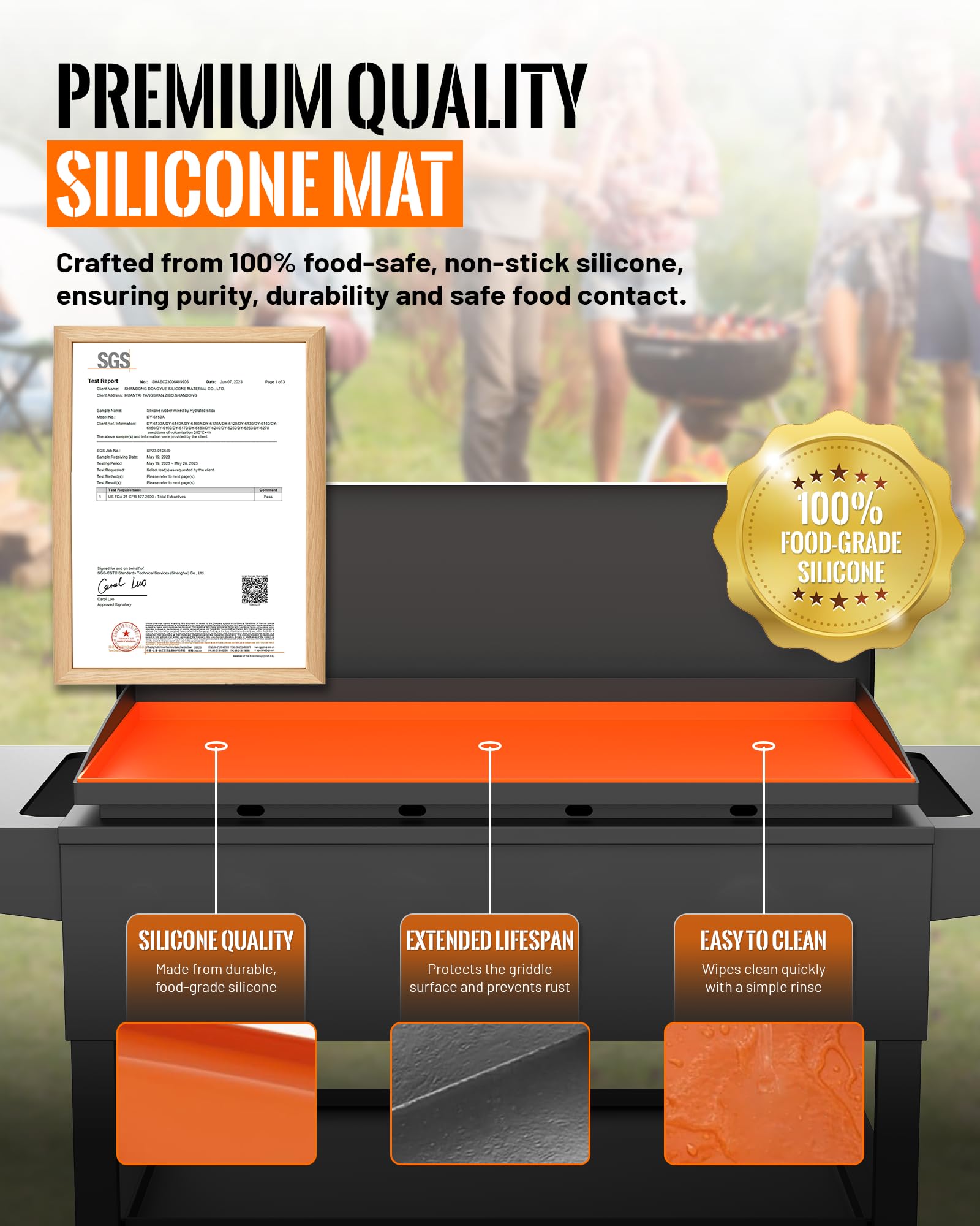 PLOSIF Griddle Mat laid on a Blackstone grill showing full coverage