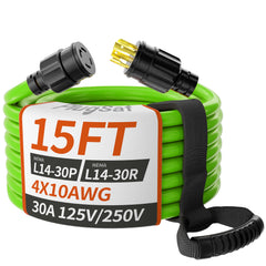PlugSaf 15FT 30 Amp Generator Cord front view with twist locking plug