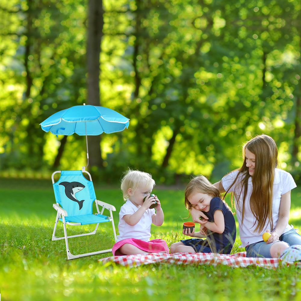 PLULON Kids Beach Chair with Umbrella folded for transport
