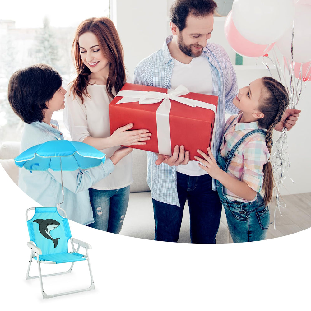 PLULON Kids Beach Chair with umbrella, showcasing sturdy metal frame