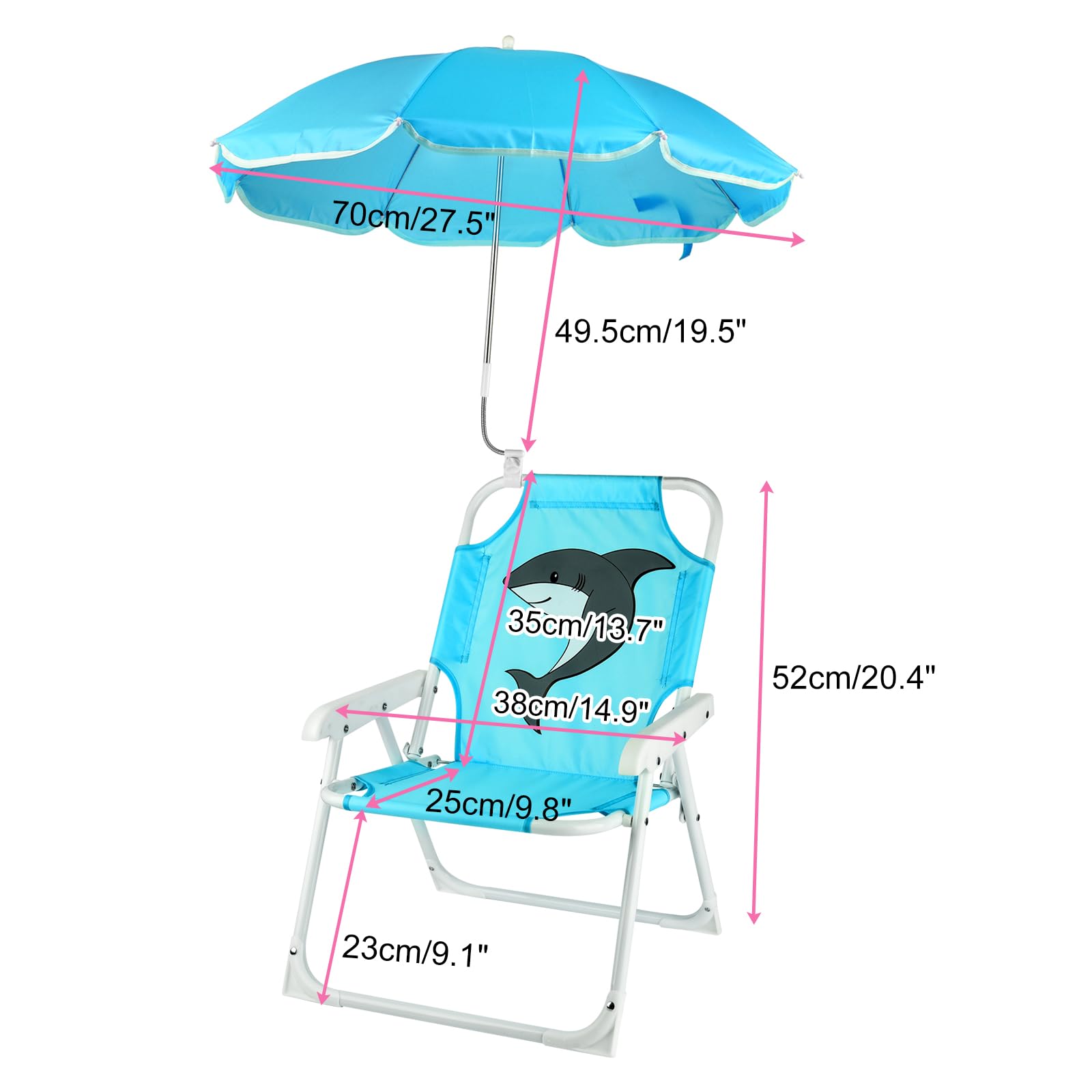 PLULON Kids Beach Chair with Umbrella side view, portable design