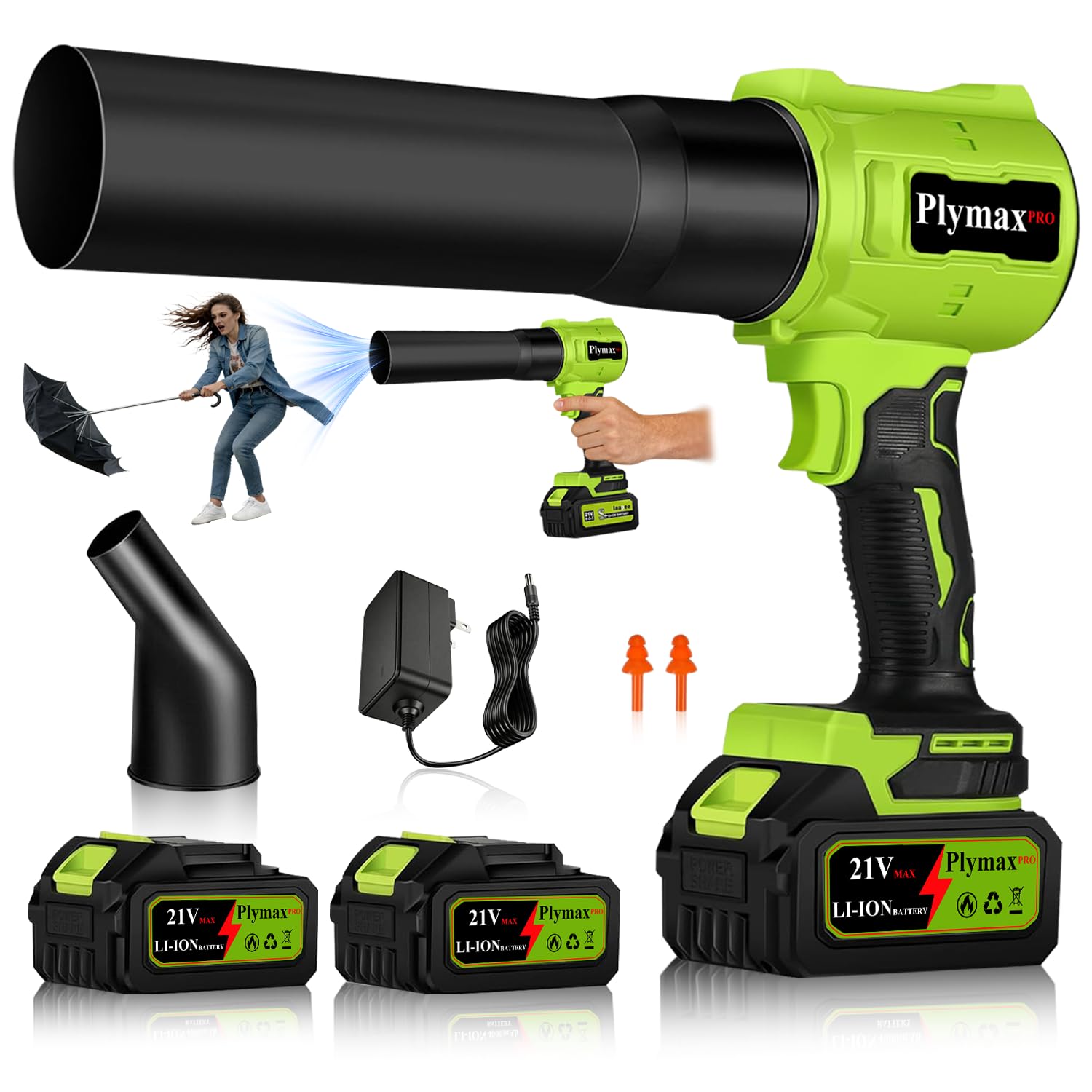 Plymax Cordless Leaf Blower green model front view