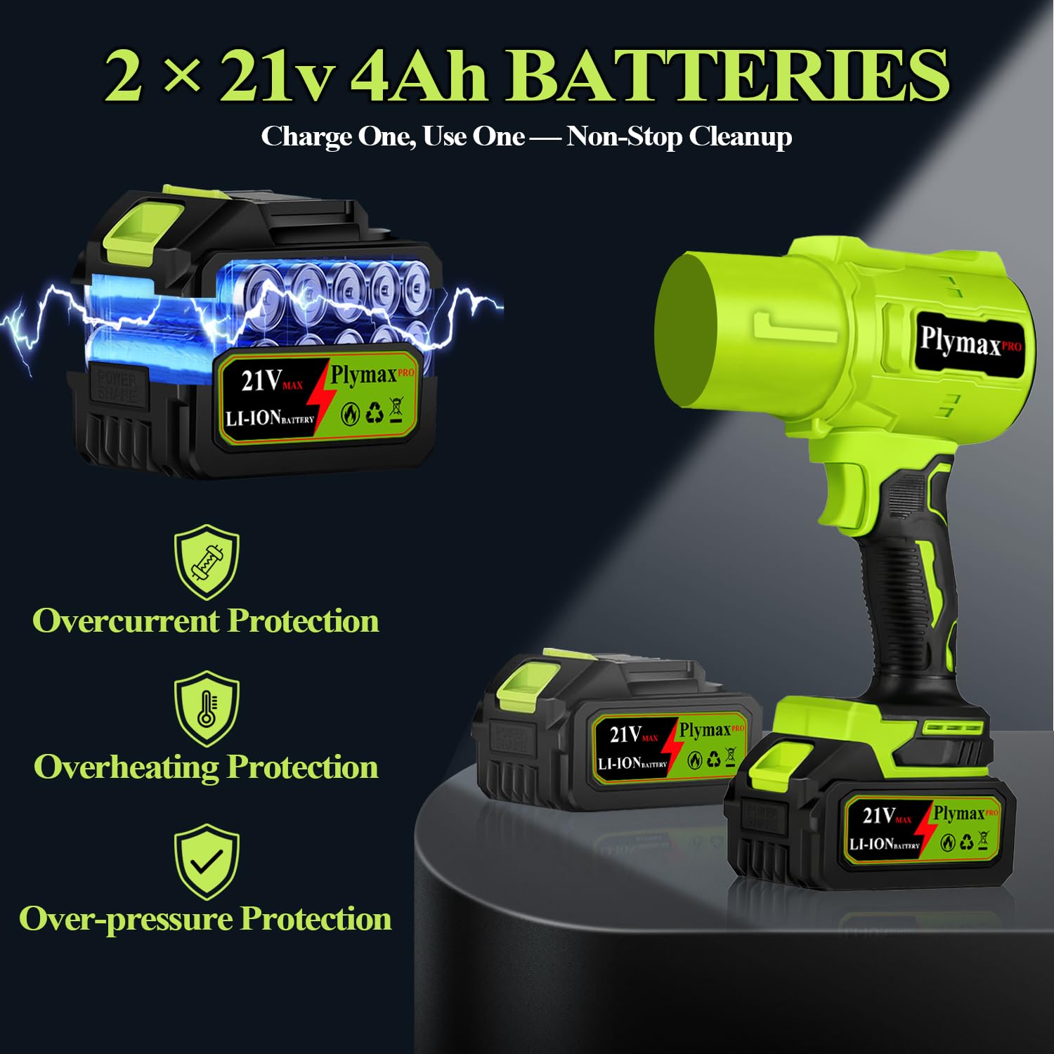 Plymax Leaf Blower with two 21V lithium batteries
