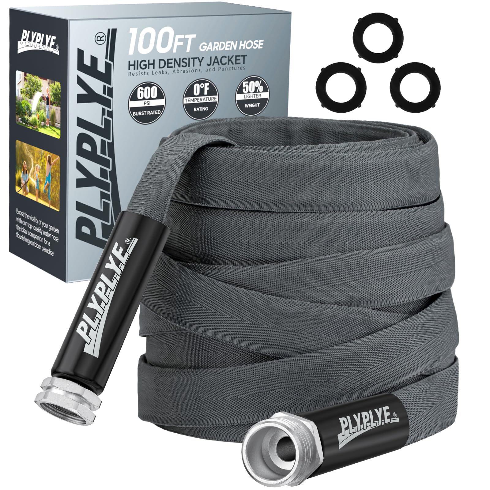 PLYPLYE Garden Hose 100ft gray model front view