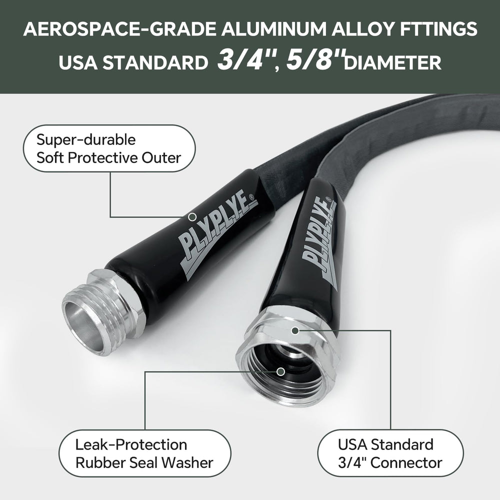 PLYPLYE Garden Hose 100ft with fittings close-up