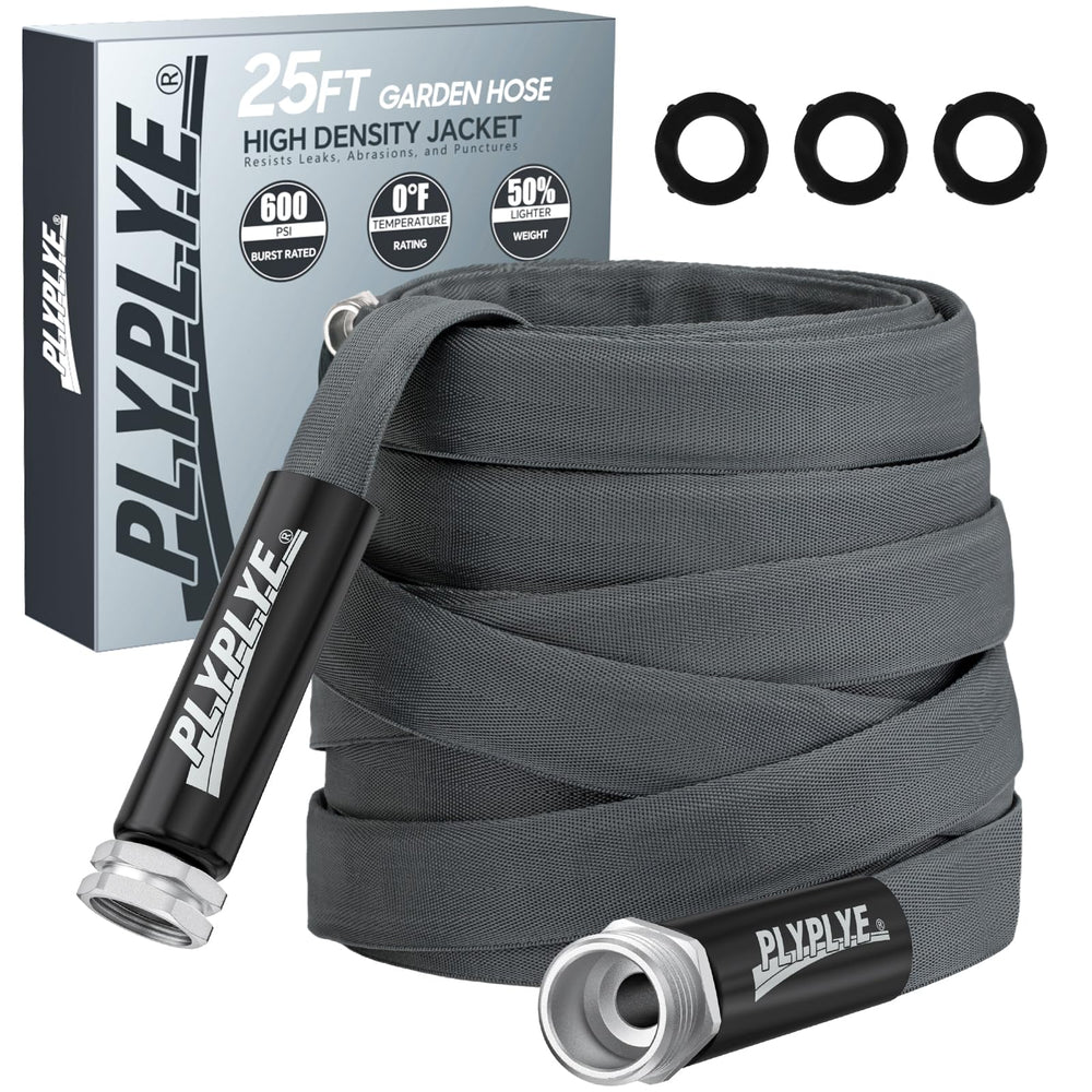 PLYPLYE Garden Hose 25ft, black and gray model front view