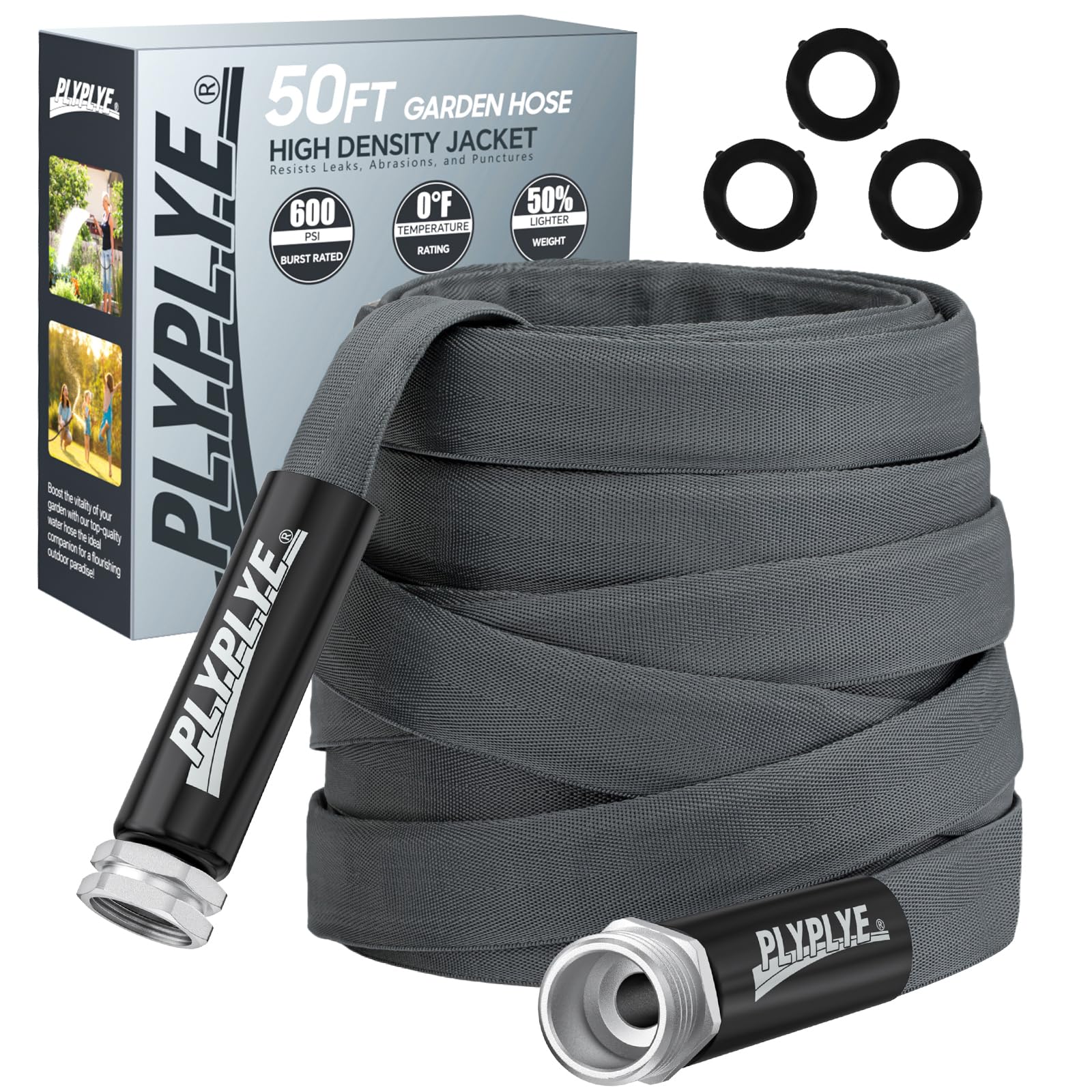 PLYPLYE Garden Hose 50ft, gray model front view