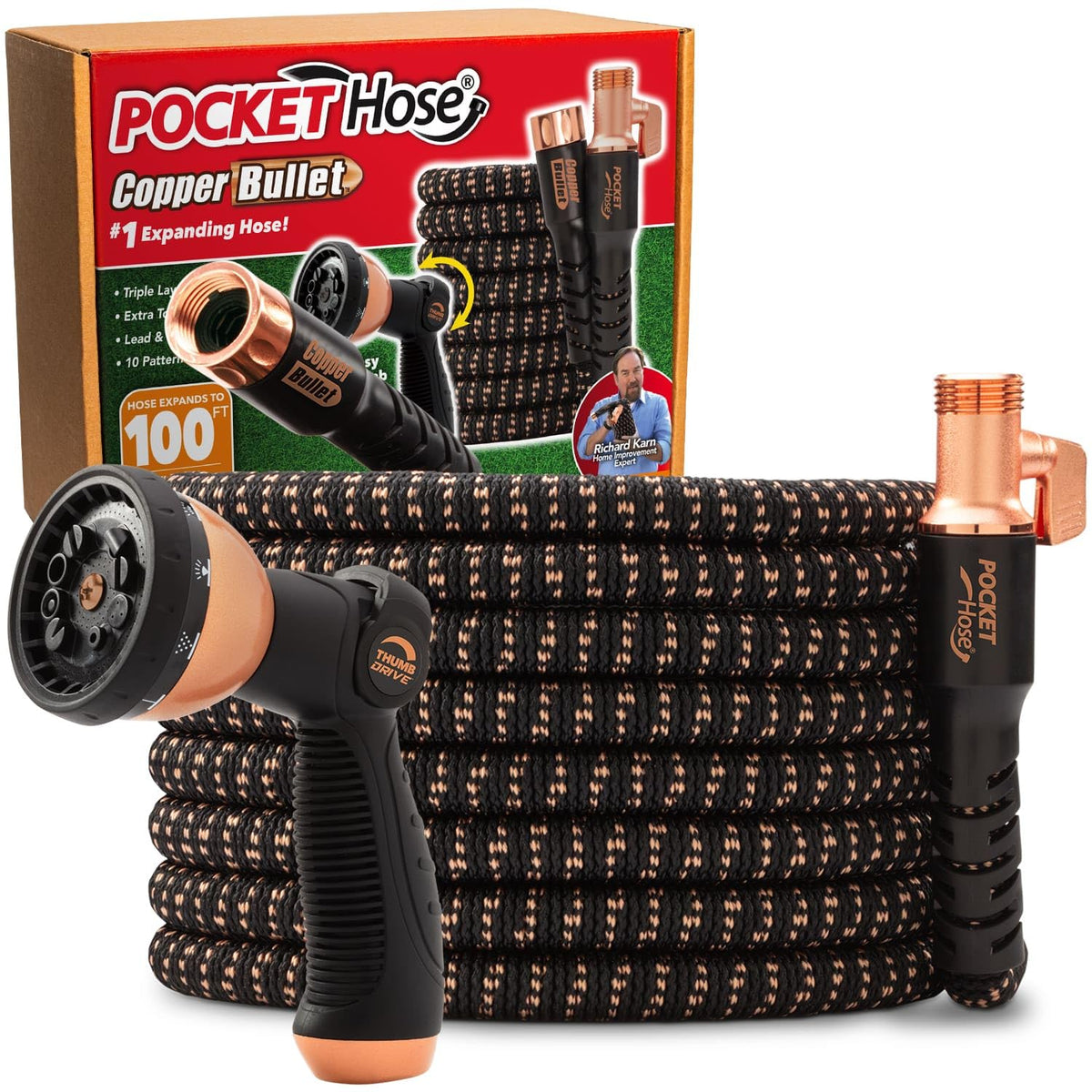 Pocket Hose 100 FT Copper Bullet Hose front view