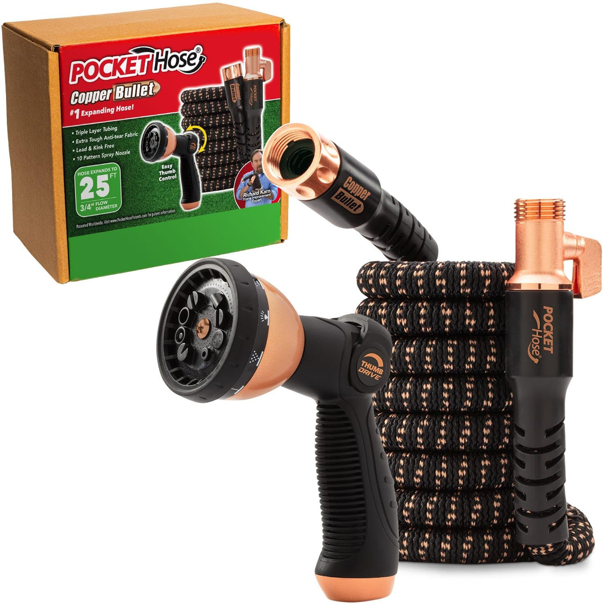 Pocket Hose 25 FT Copper Bullet Expandable Garden Hose front view